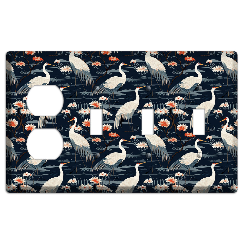 Navy Heron Nocturne Duplex / 3 Toggle Wallplate