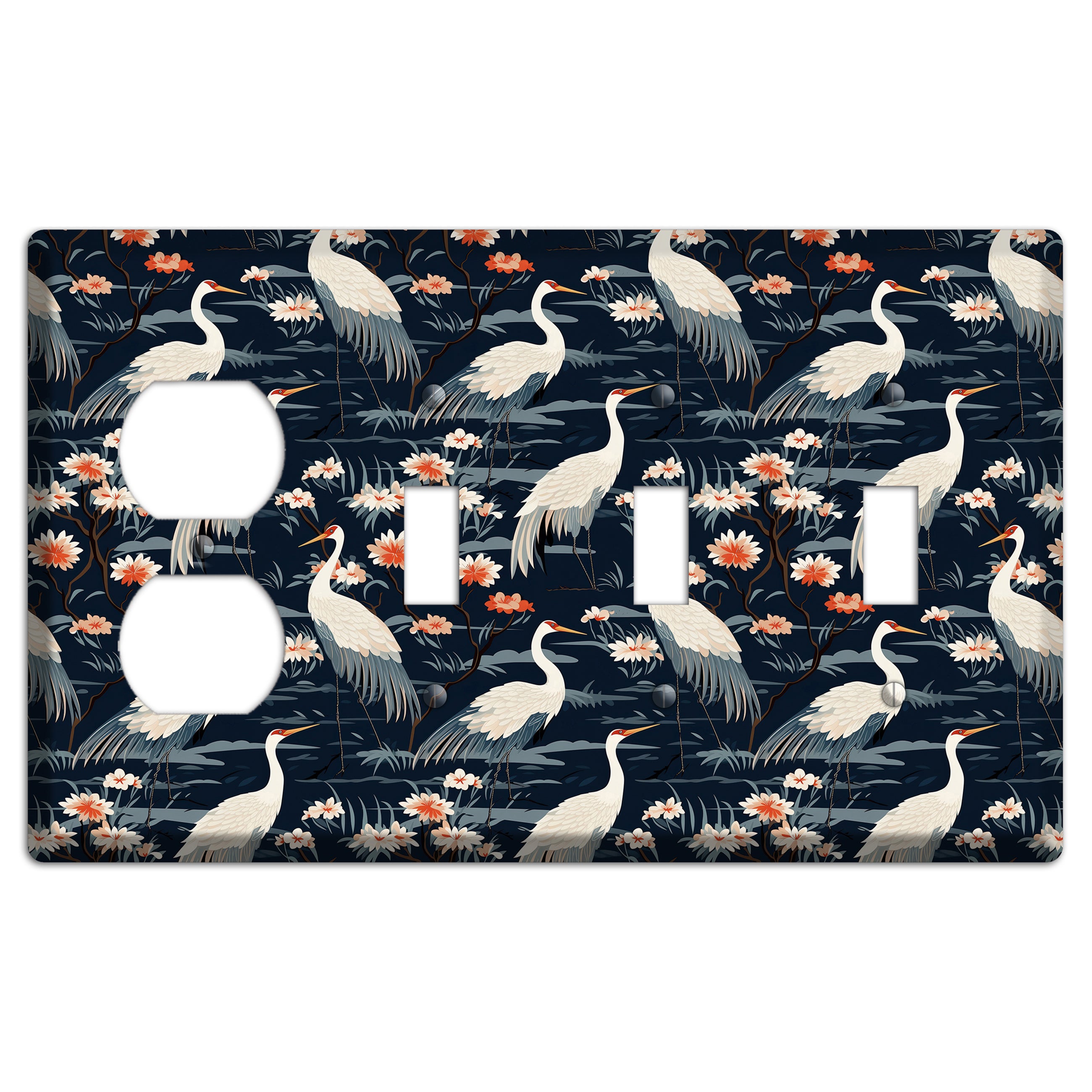 Navy Heron Nocturne Duplex / 3 Toggle Wallplate