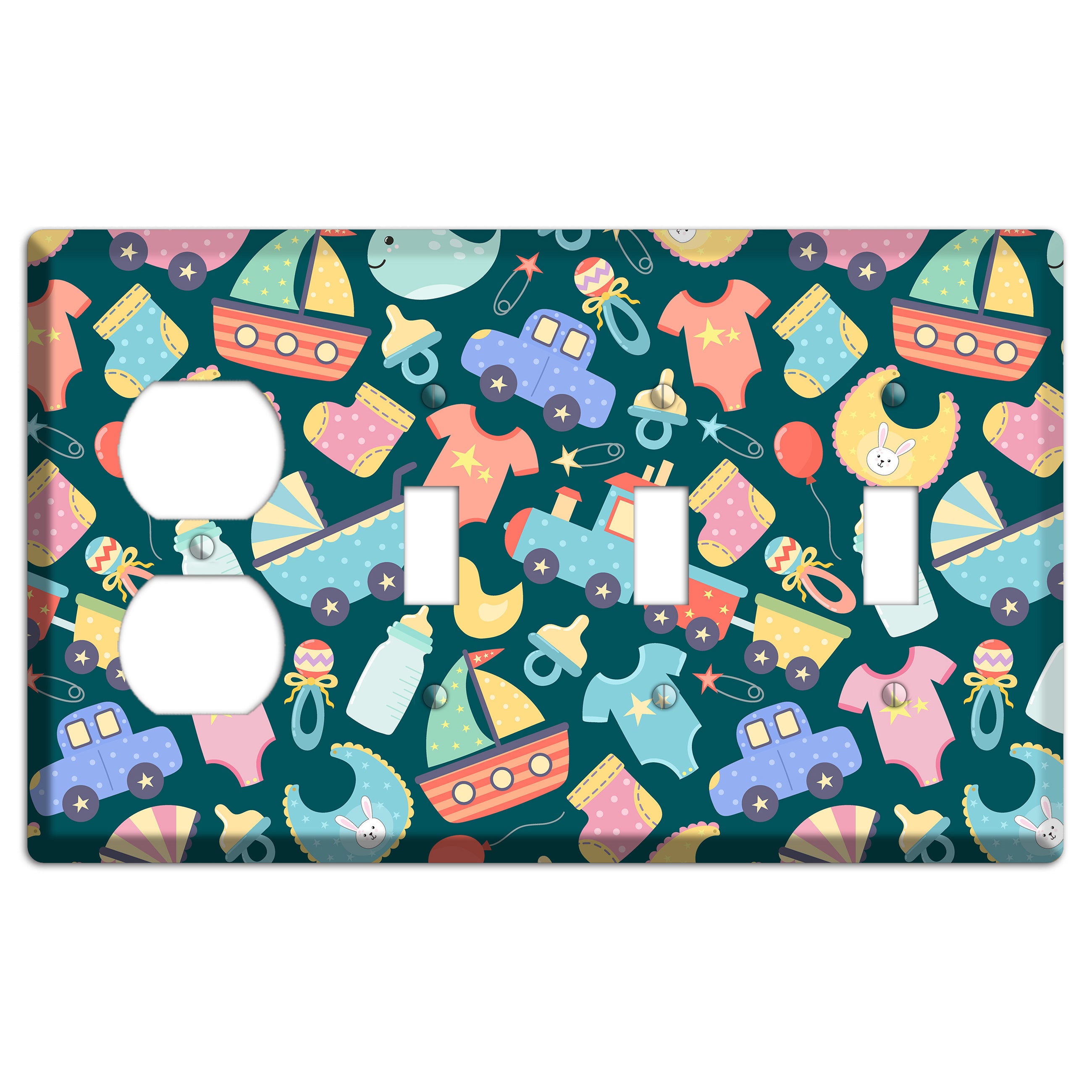 Baby Parade (Teal) Duplex / 3 Toggle Wallplate