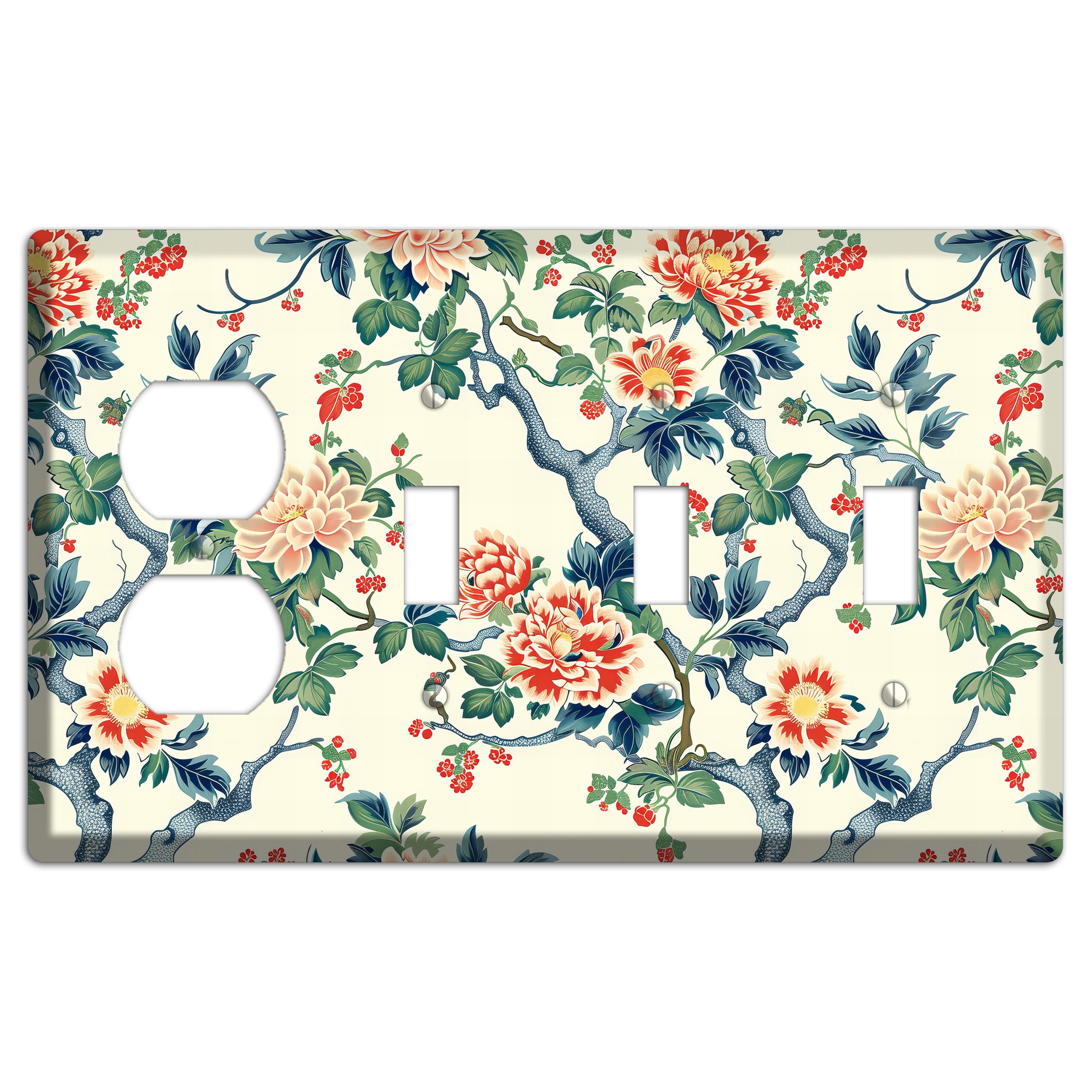 Peony & Branch Duplex / 3 Toggle Wallplate