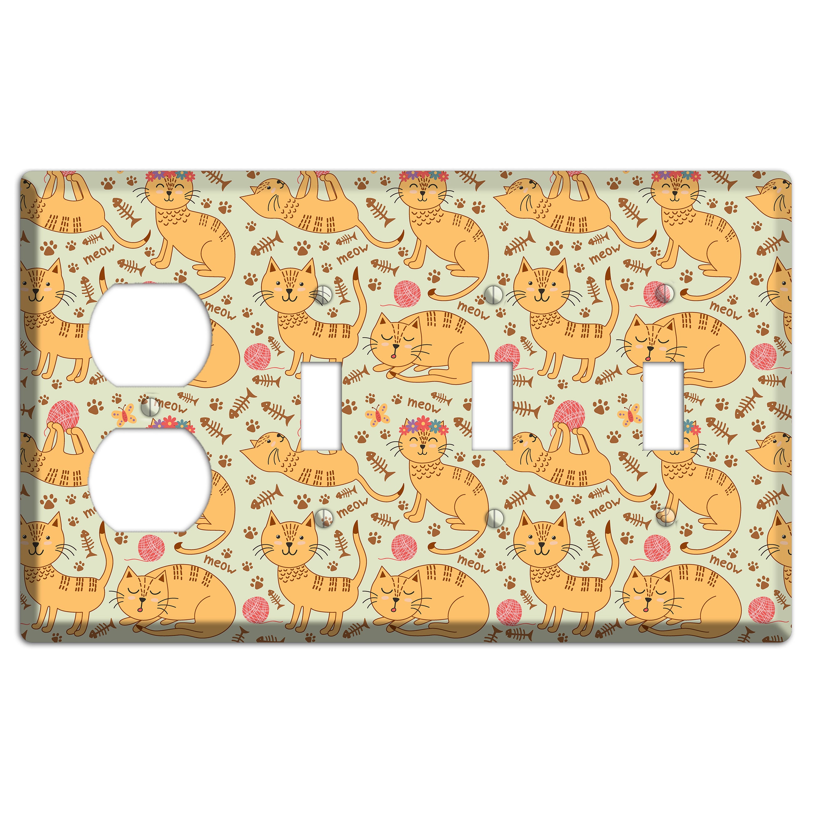 Meow Mix (Beige) Duplex / 3 Toggle Wallplate