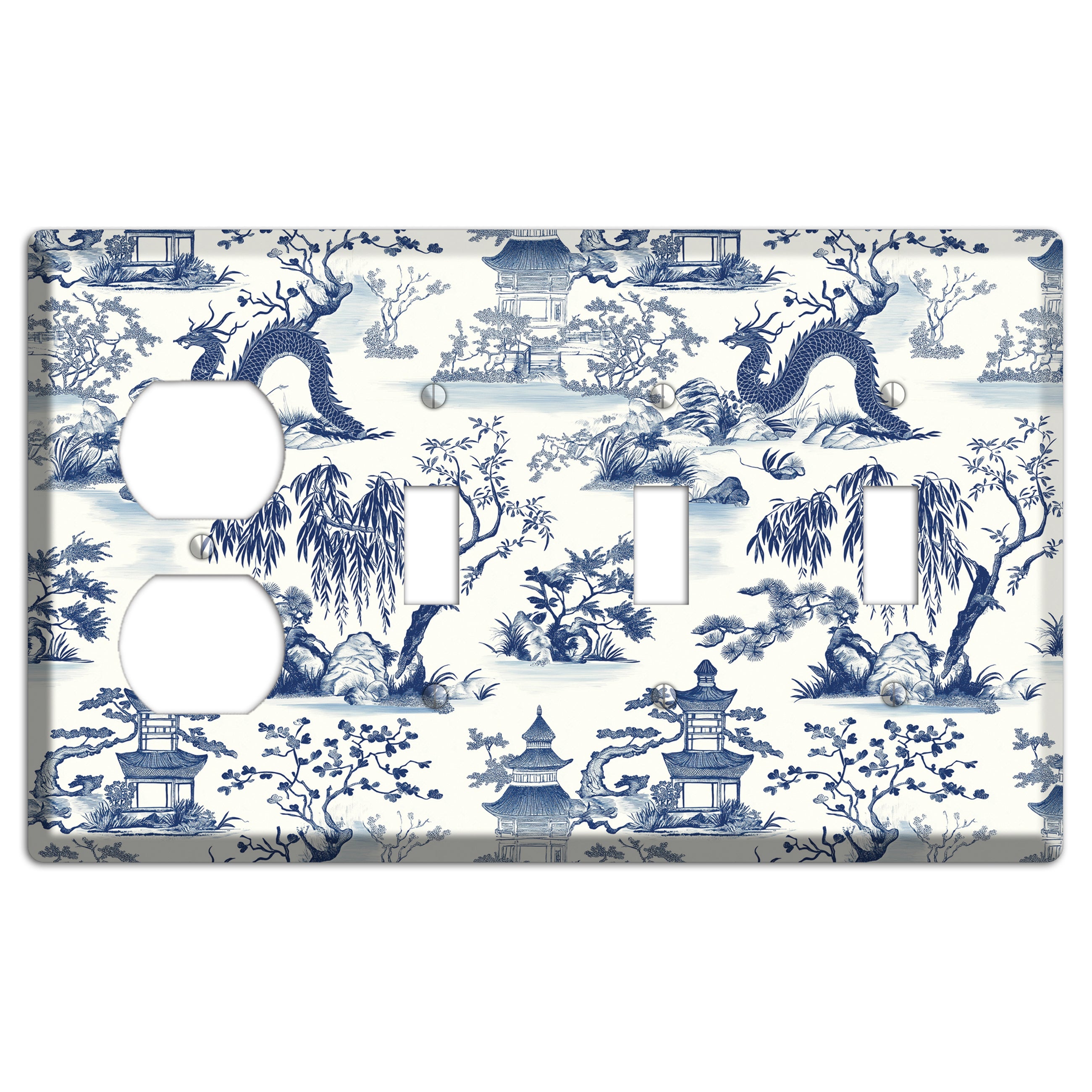 Dragon & Pagoda Duplex / 3 Toggle Wallplate
