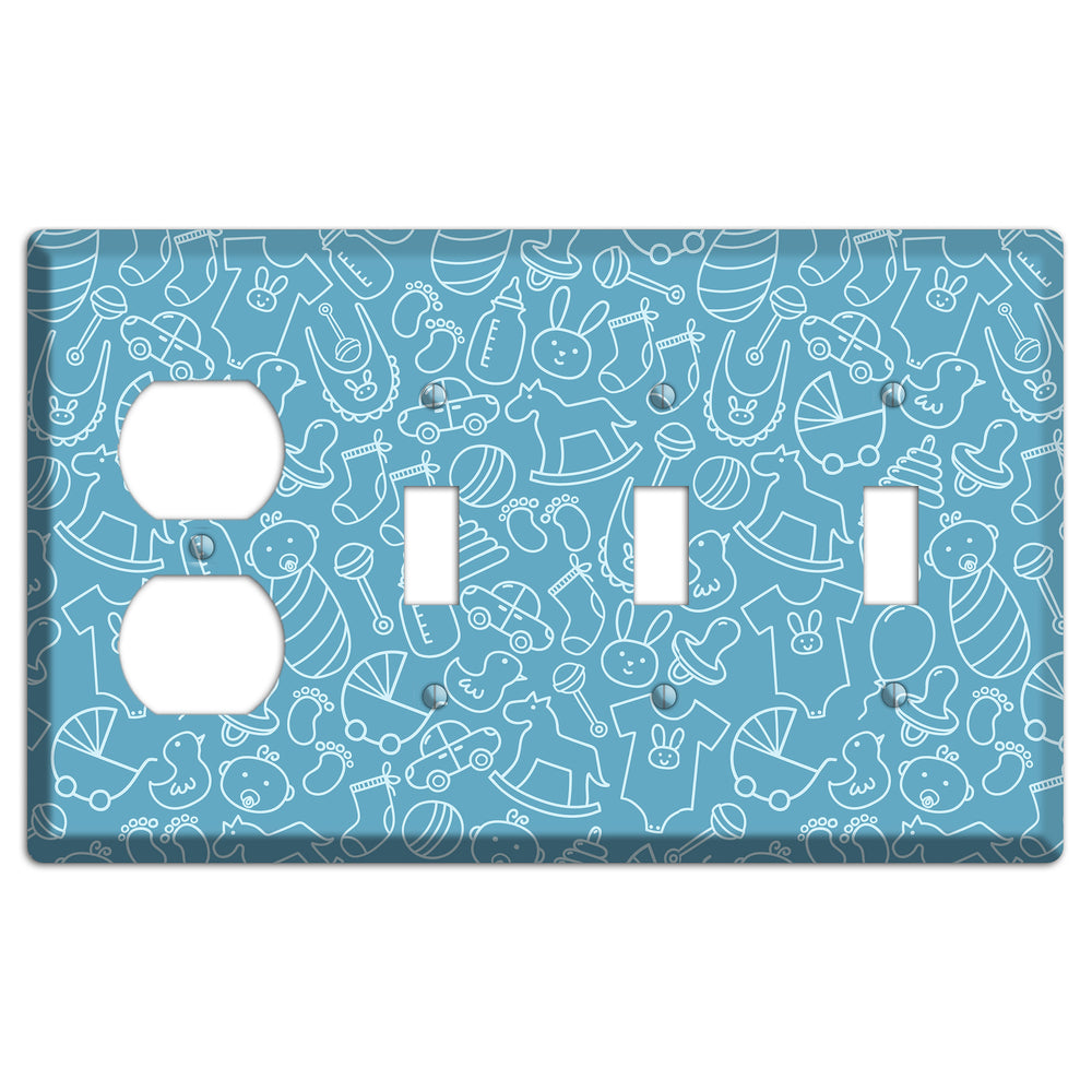 Line Art Baby Blue Duplex / 3 Toggle Wallplate