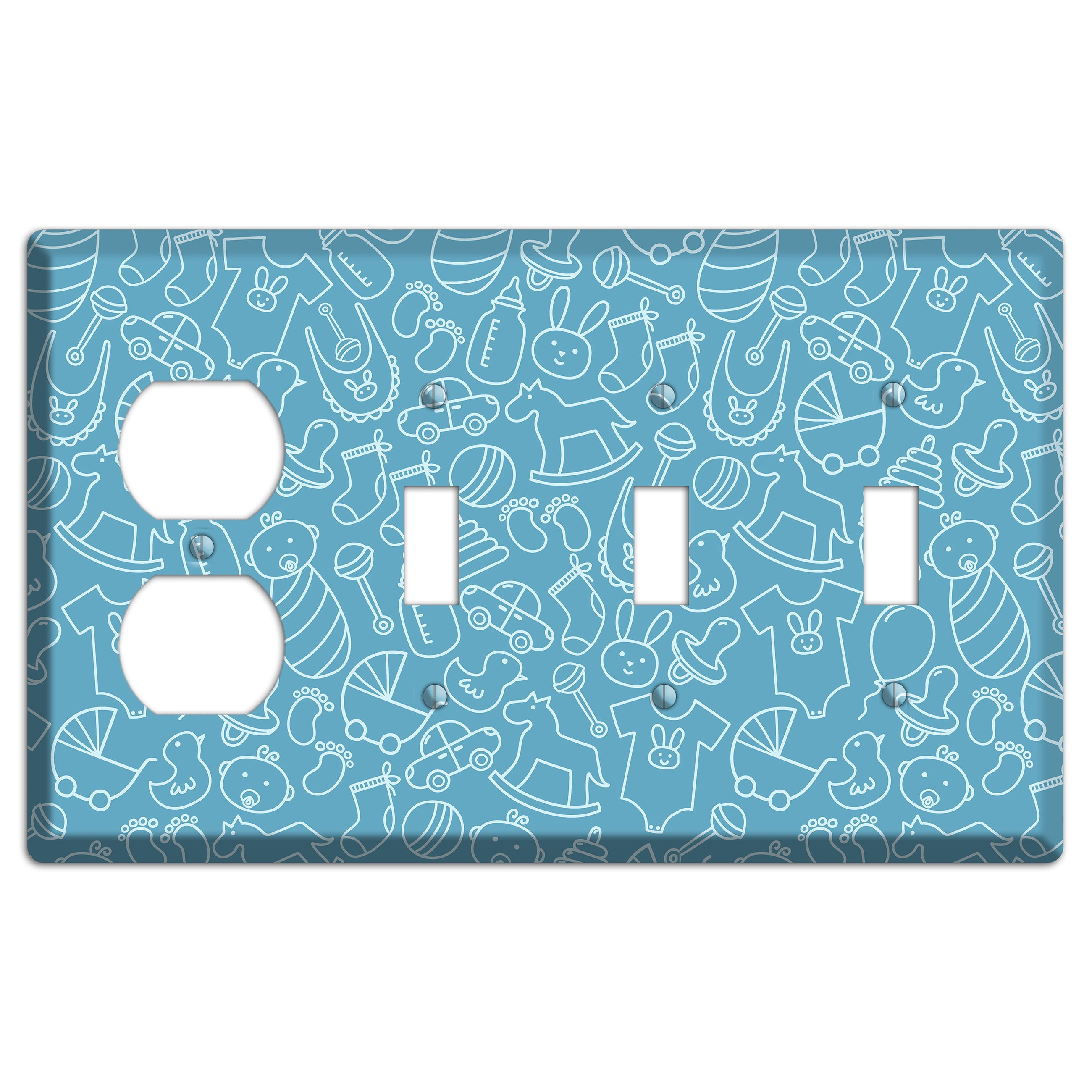 Line Art Baby Blue Duplex / 3 Toggle Wallplate
