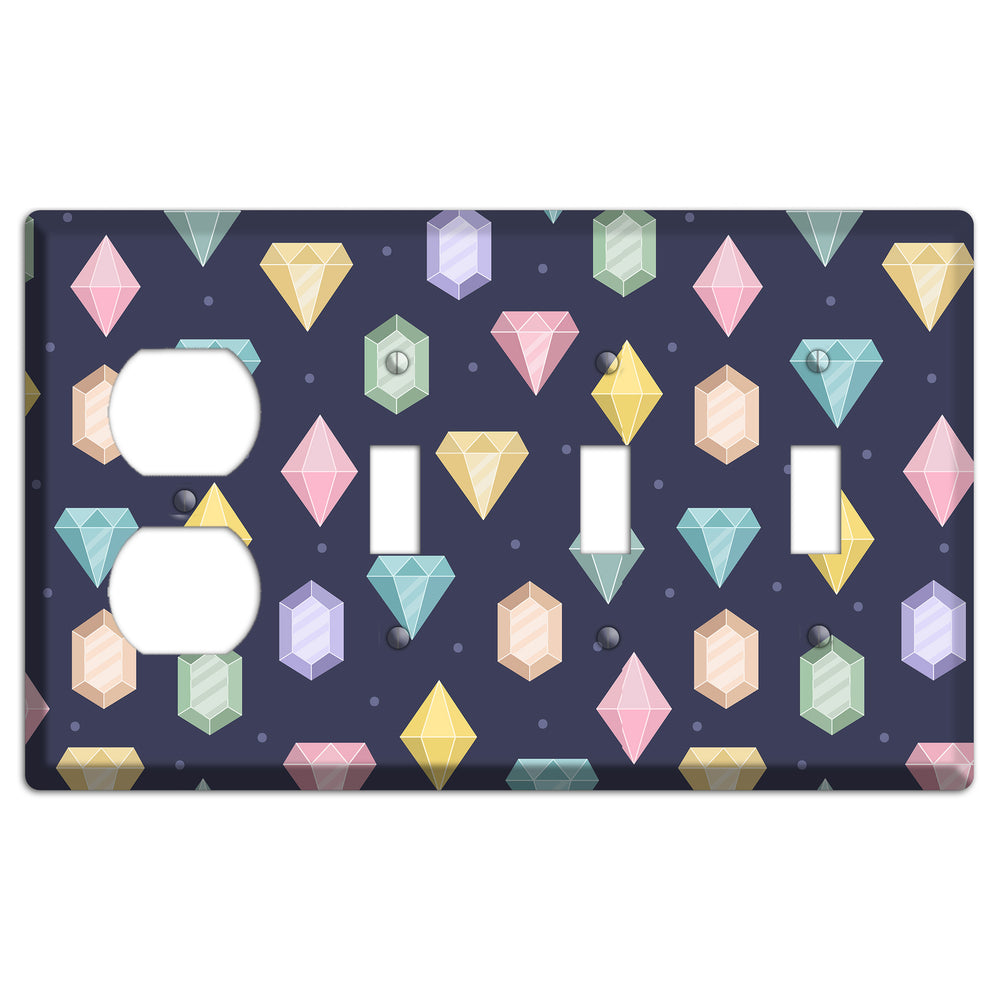 Sparkle Gems Duplex / 3 Toggle Wallplate