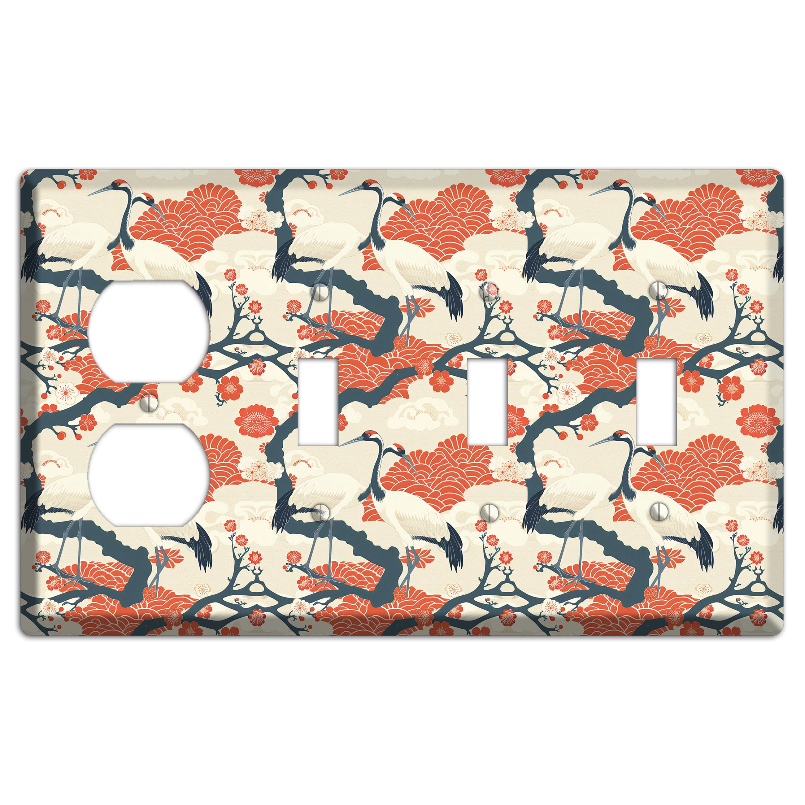 Vermillion Crane Court Duplex / 3 Toggle Wallplate