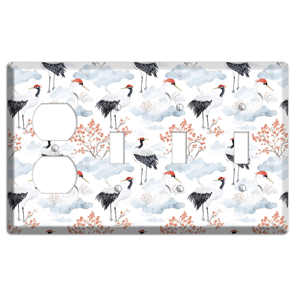 Crimson Crown Cranes Duplex / 3 Toggle Wallplate