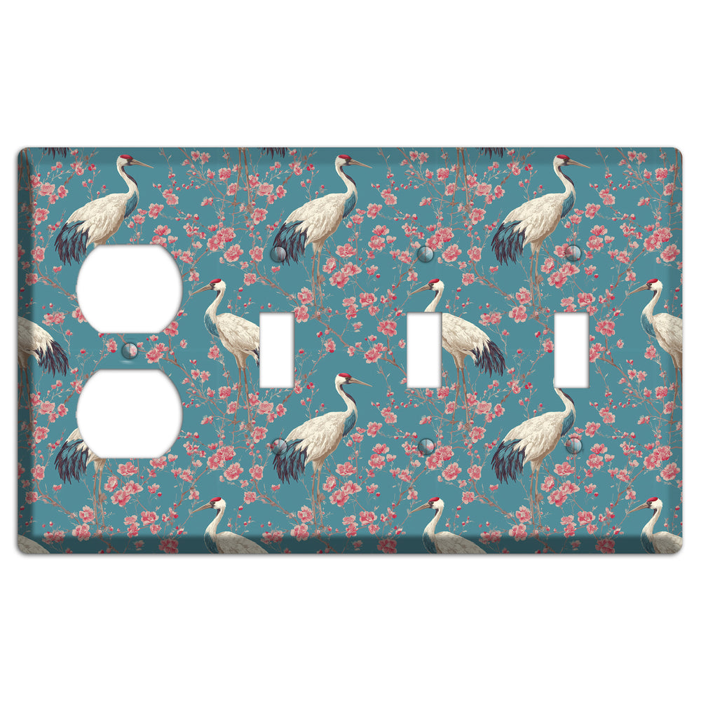 Azure Blossom Vigil Duplex / 3 Toggle Wallplate