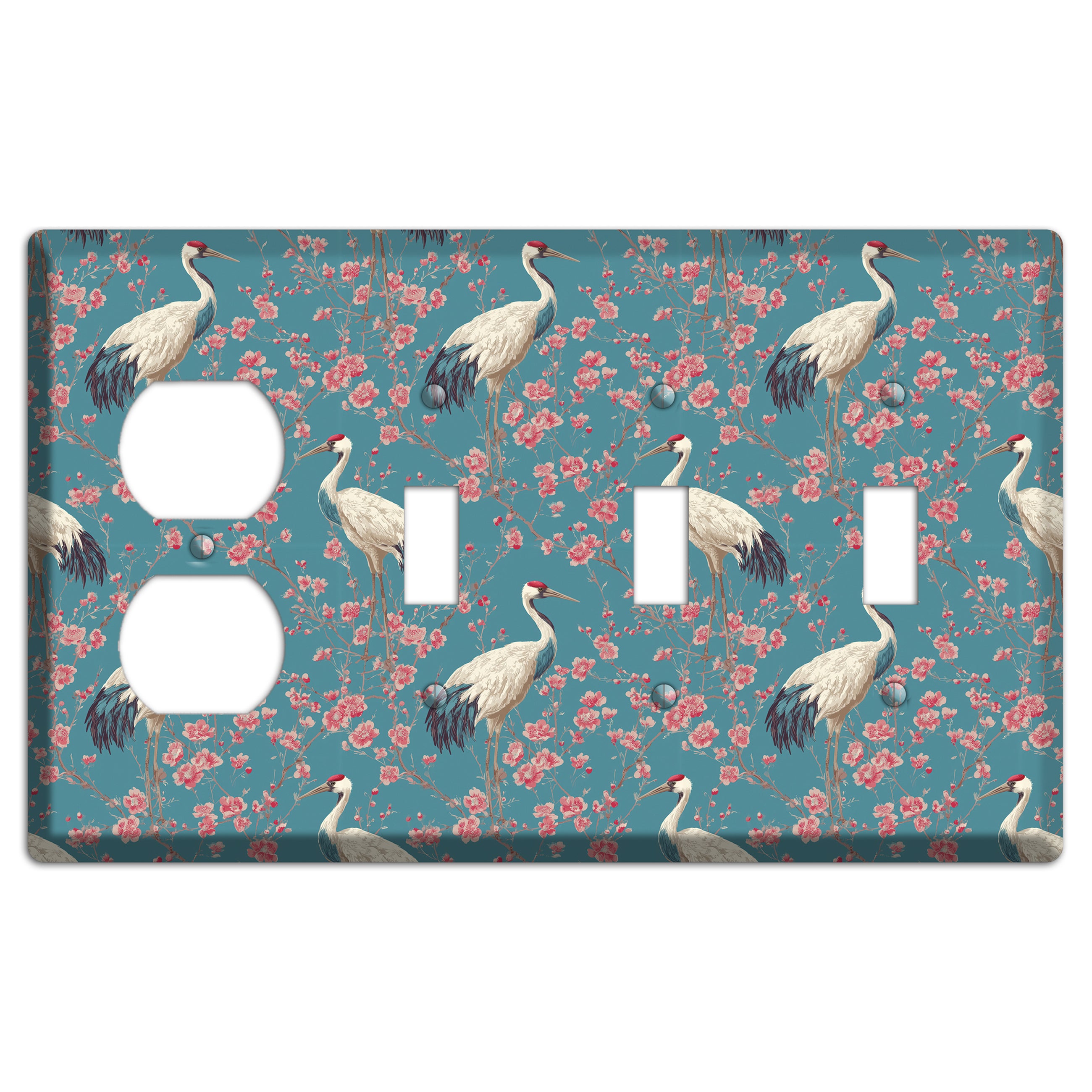 Azure Blossom Vigil Duplex / 3 Toggle Wallplate