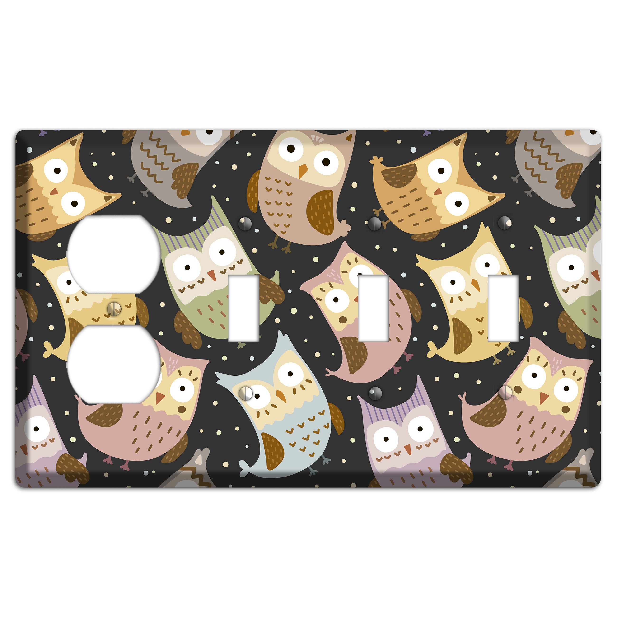 Sleepy Owls (Charcoal) Duplex / 3 Toggle Wallplate