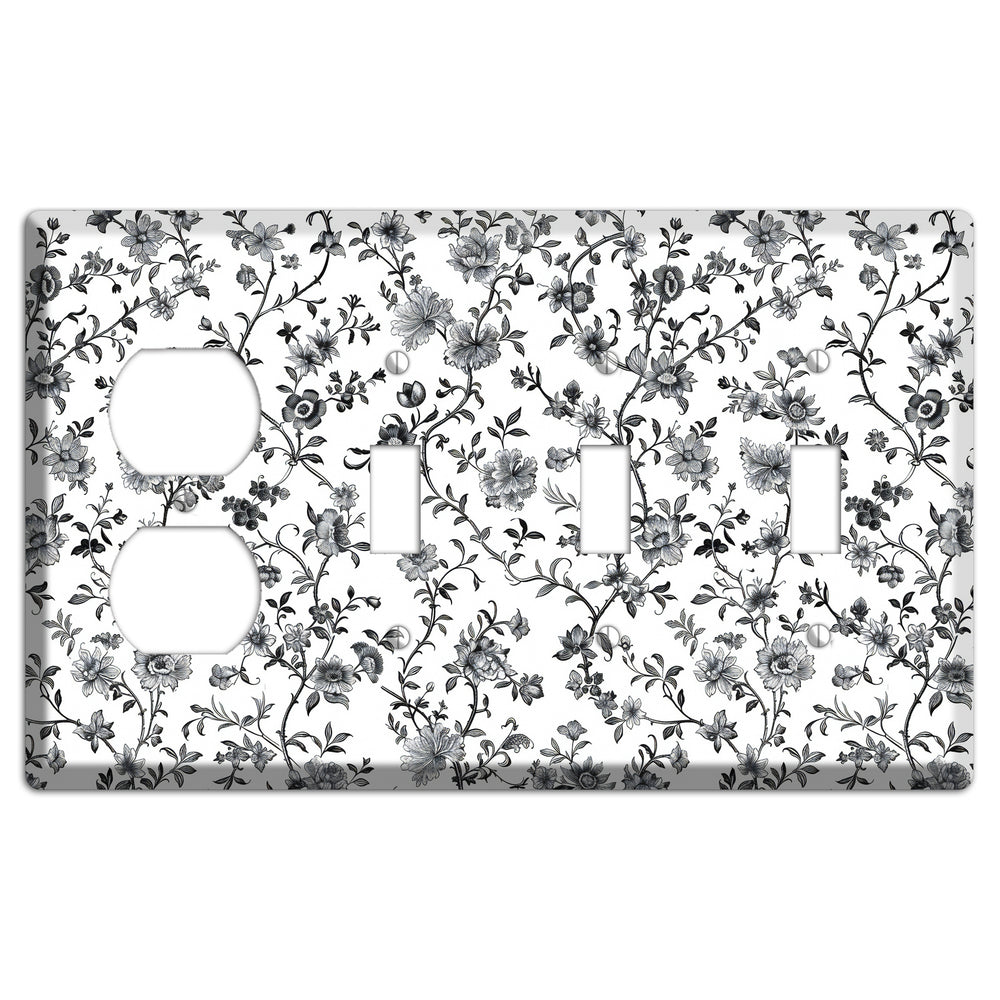 Ink & Ivory Thicket Duplex / 3 Toggle Wallplate