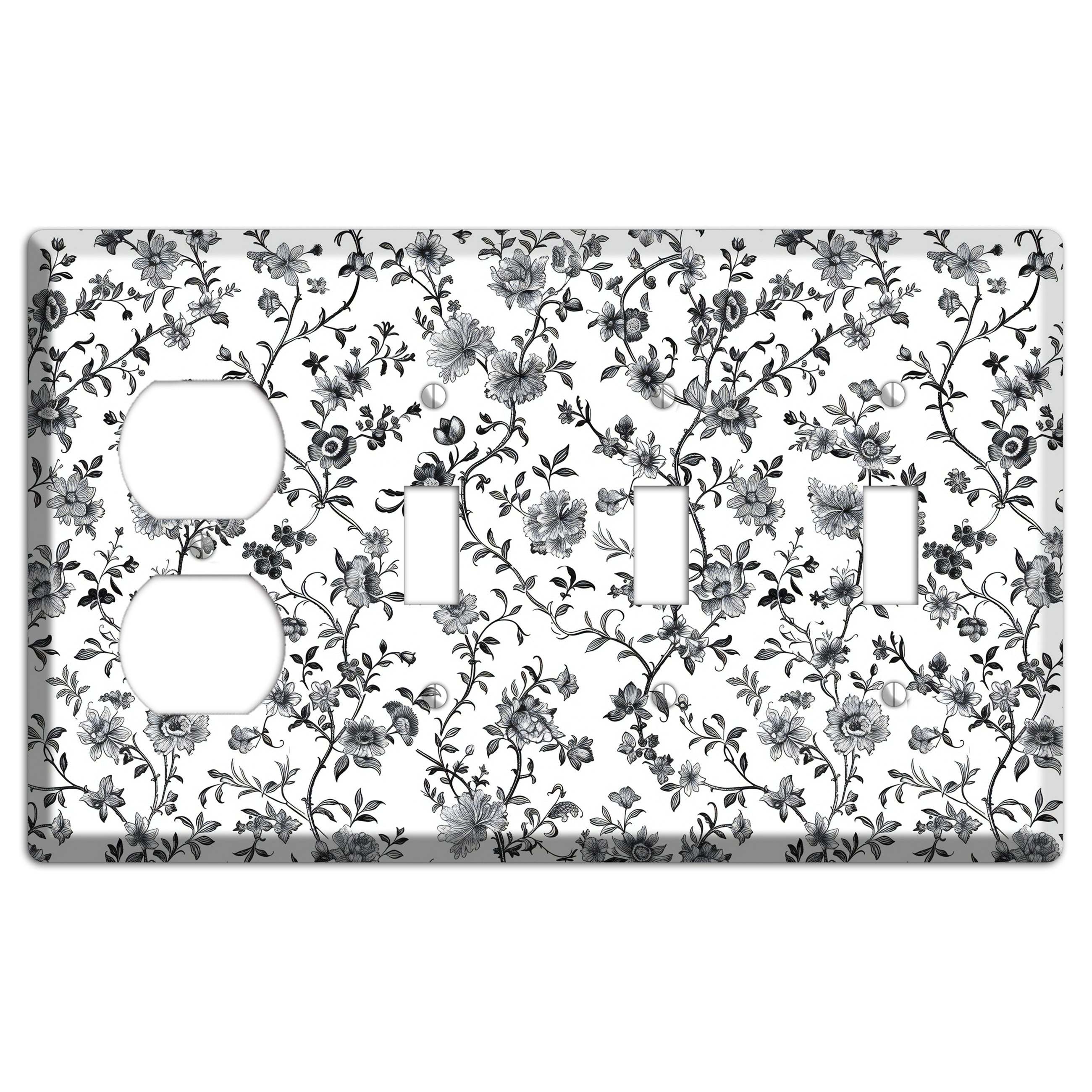 Ink & Ivory Thicket Duplex / 3 Toggle Wallplate