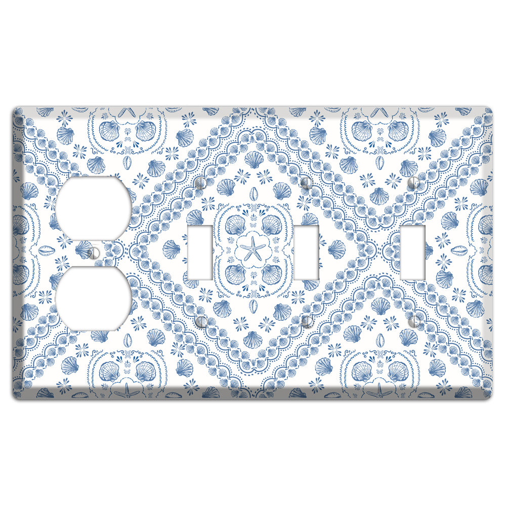 Azure Shell Damask Duplex / 3 Toggle Wallplate