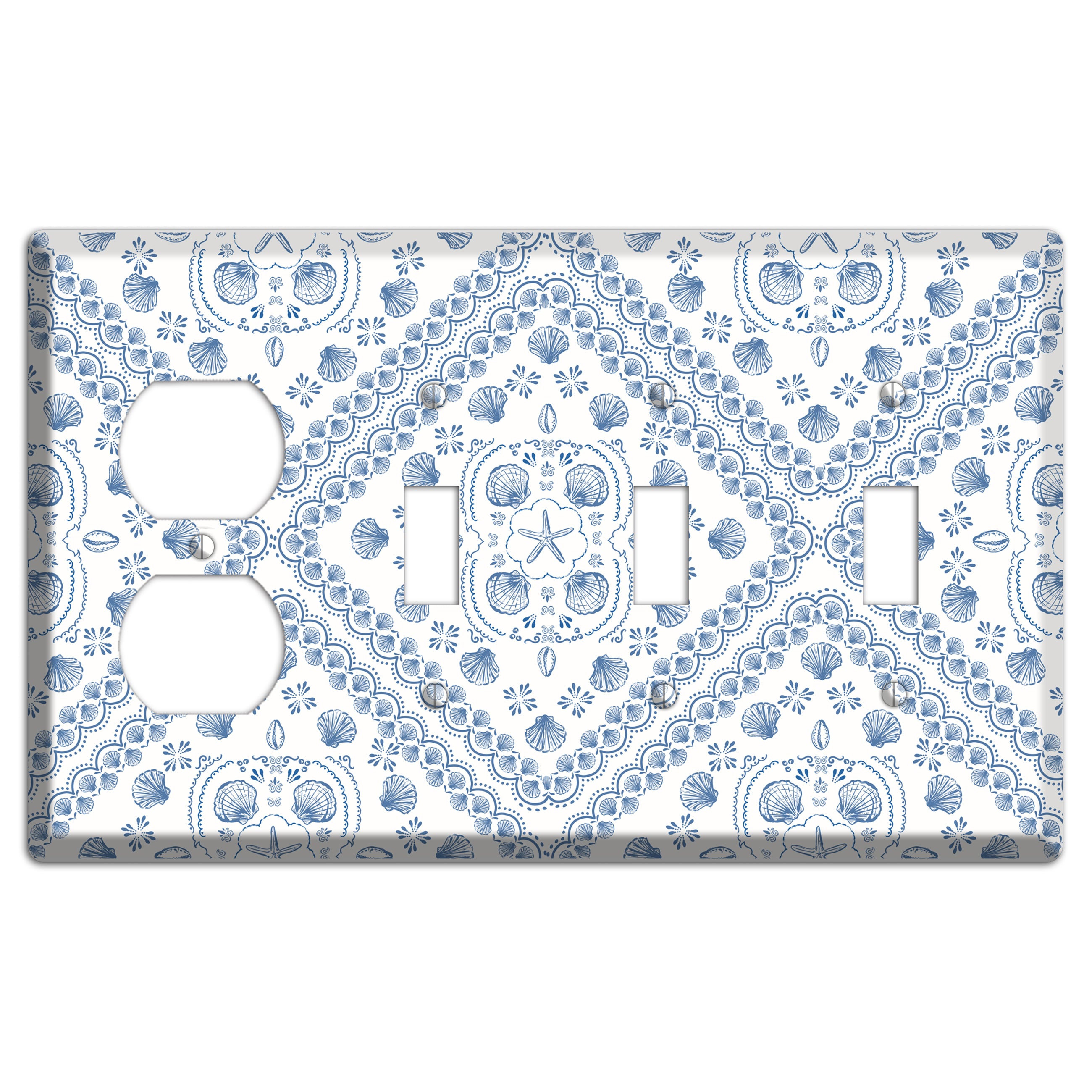 Azure Shell Damask Duplex / 3 Toggle Wallplate