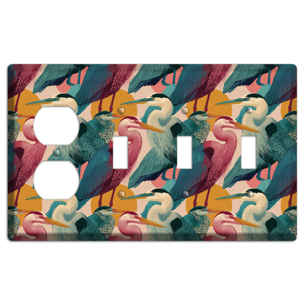 Teal Heron Mosaic Duplex / 3 Toggle Wallplate