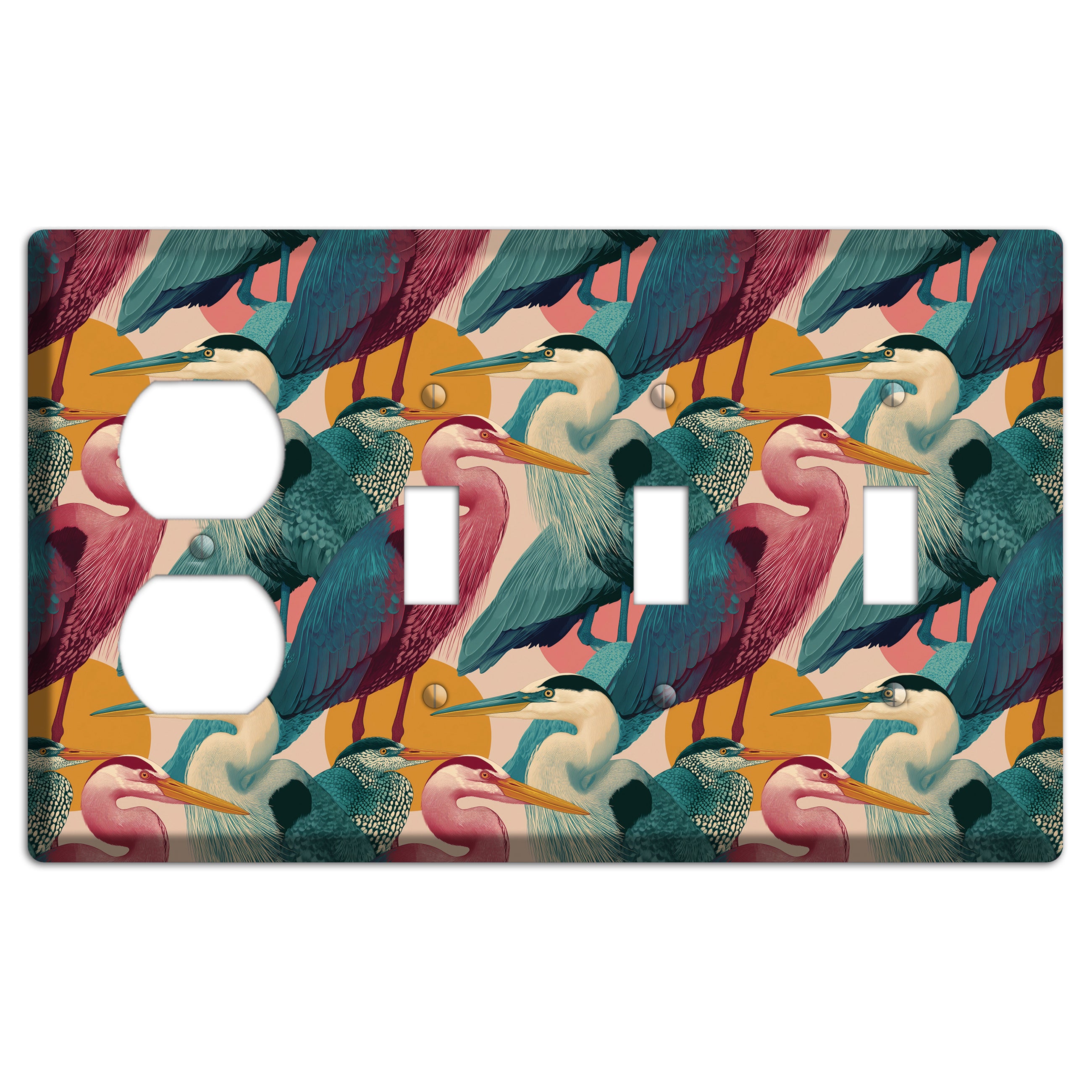 Teal Heron Mosaic Duplex / 3 Toggle Wallplate