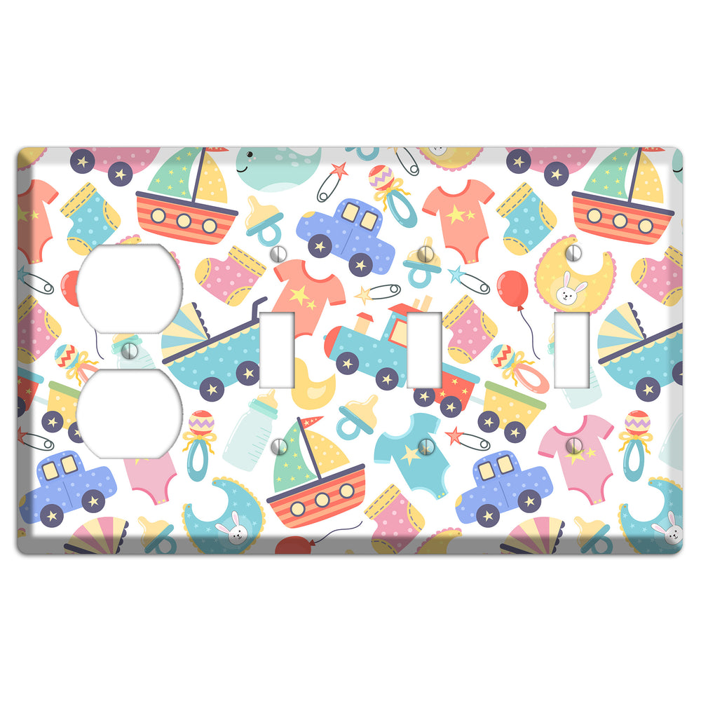 Baby Parade (White) Duplex / 3 Toggle Wallplate