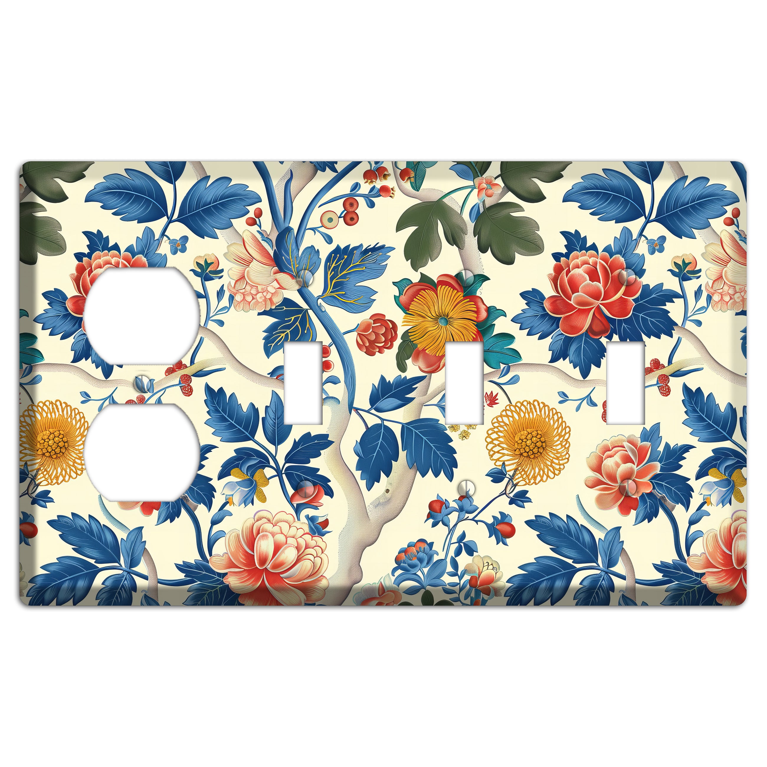 Porcelain Garden Riot Duplex / 3 Toggle Wallplate