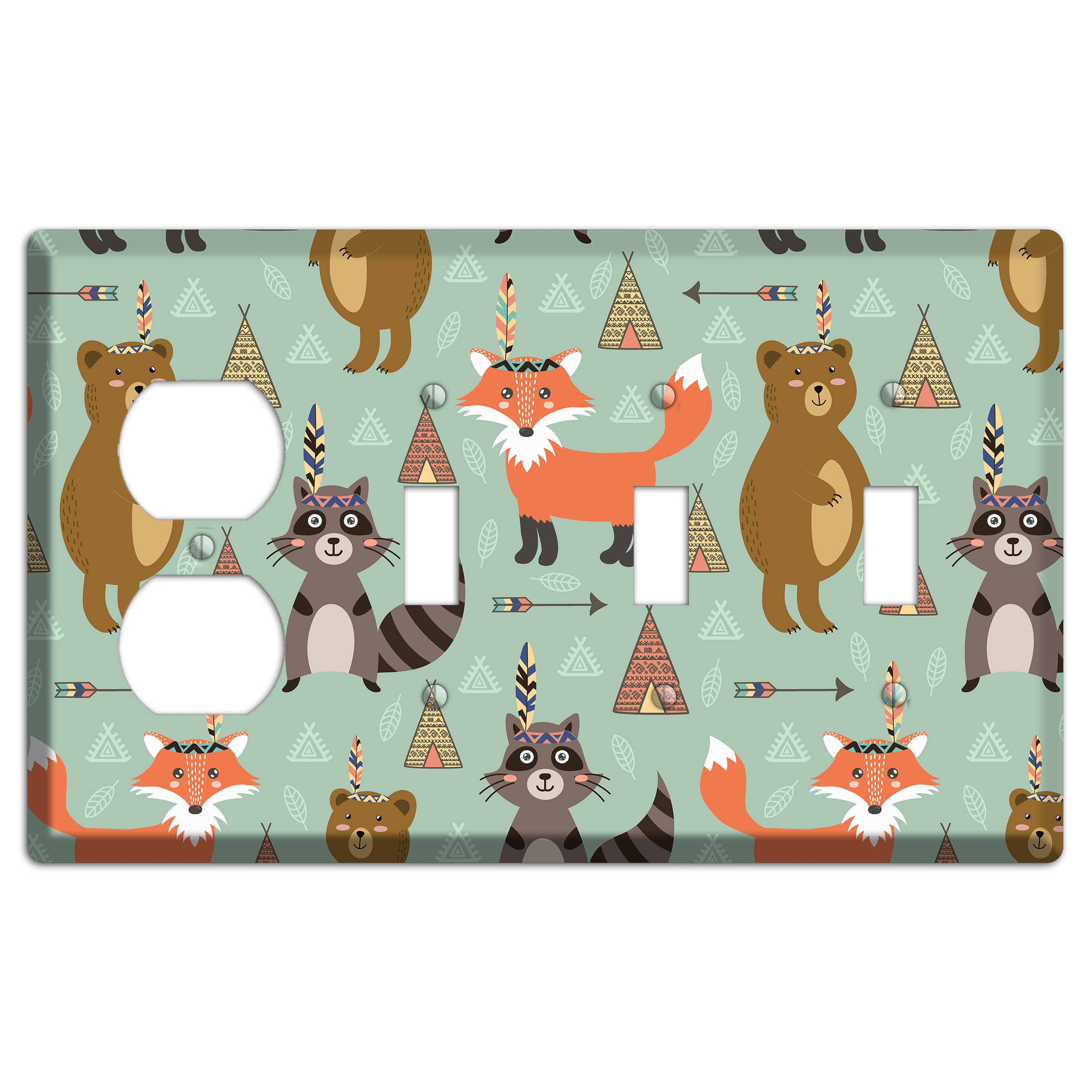 Tribal Woodland Camp Duplex / 3 Toggle Wallplate