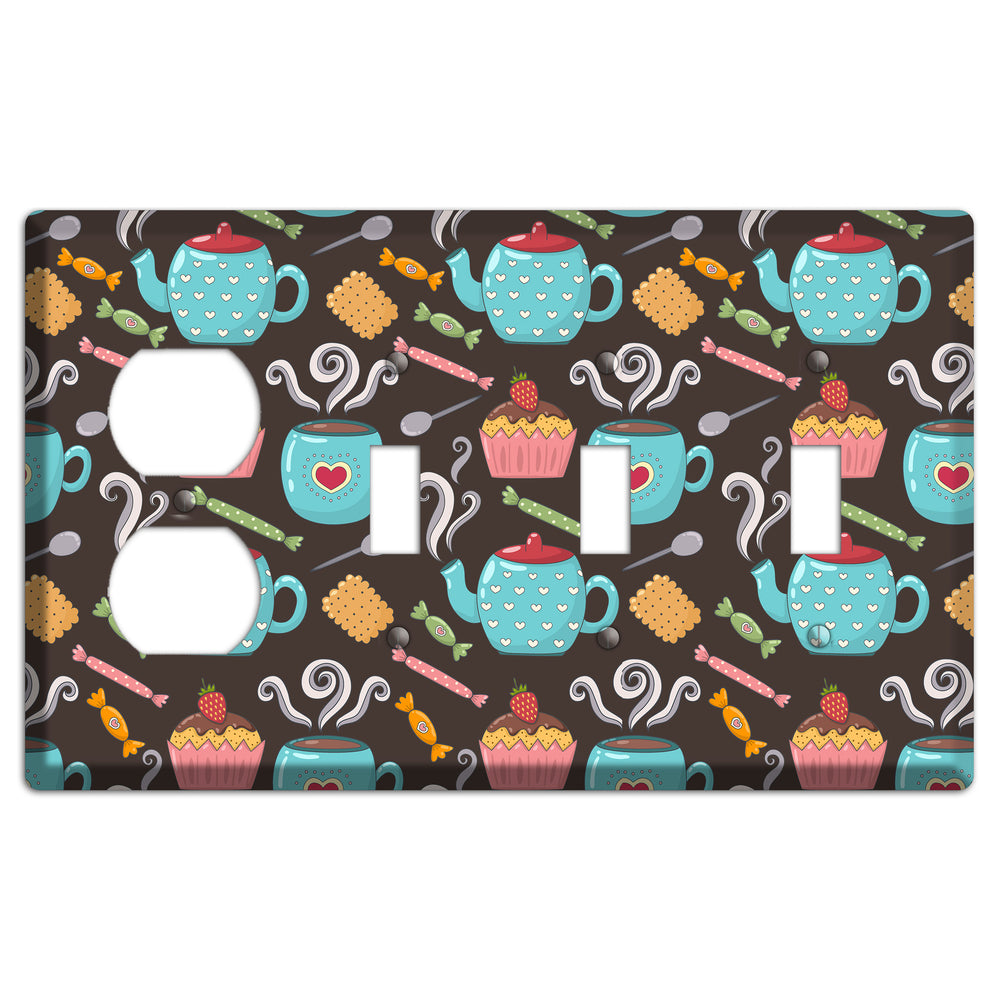 Sweet Tea Party (Brown) Duplex / 3 Toggle Wallplate
