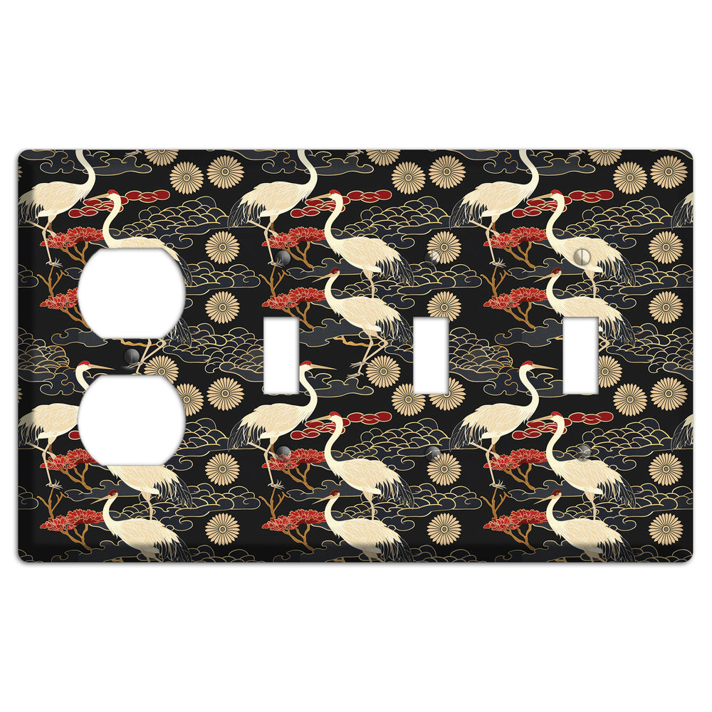 Obsidian Crane Procession Duplex / 3 Toggle Wallplate