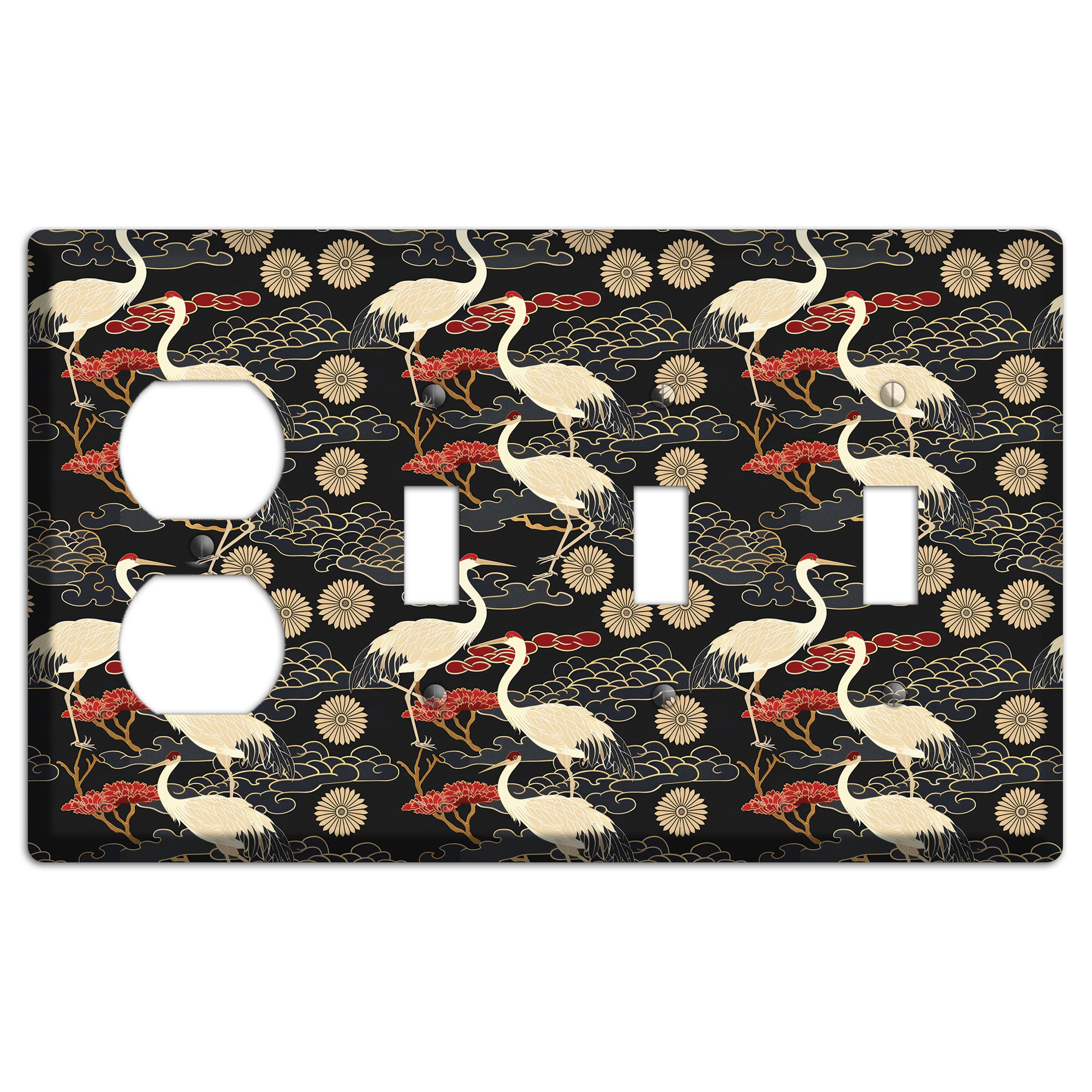 Obsidian Crane Procession Duplex / 3 Toggle Wallplate