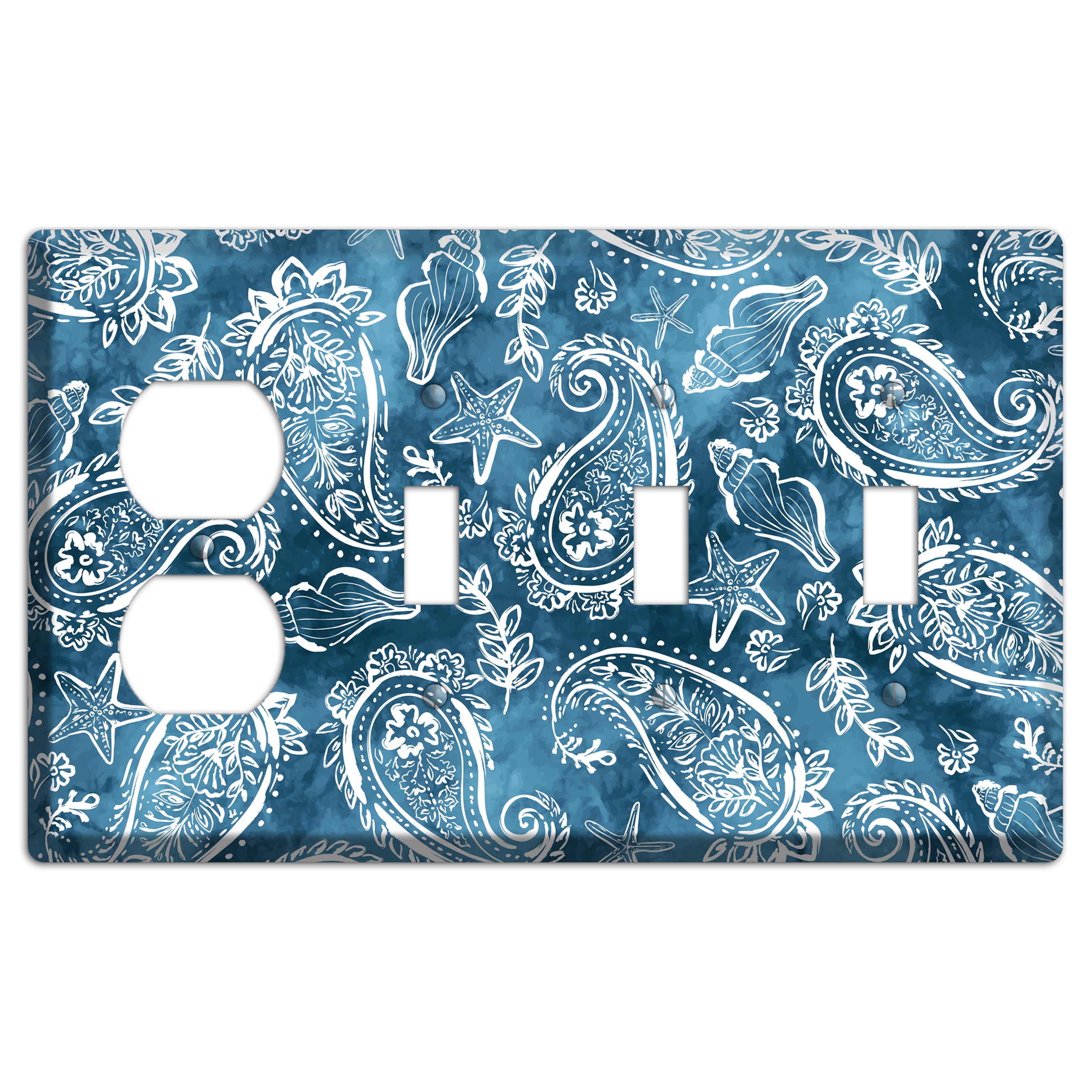 Indigo Tide Paisley Duplex / 3 Toggle Wallplate
