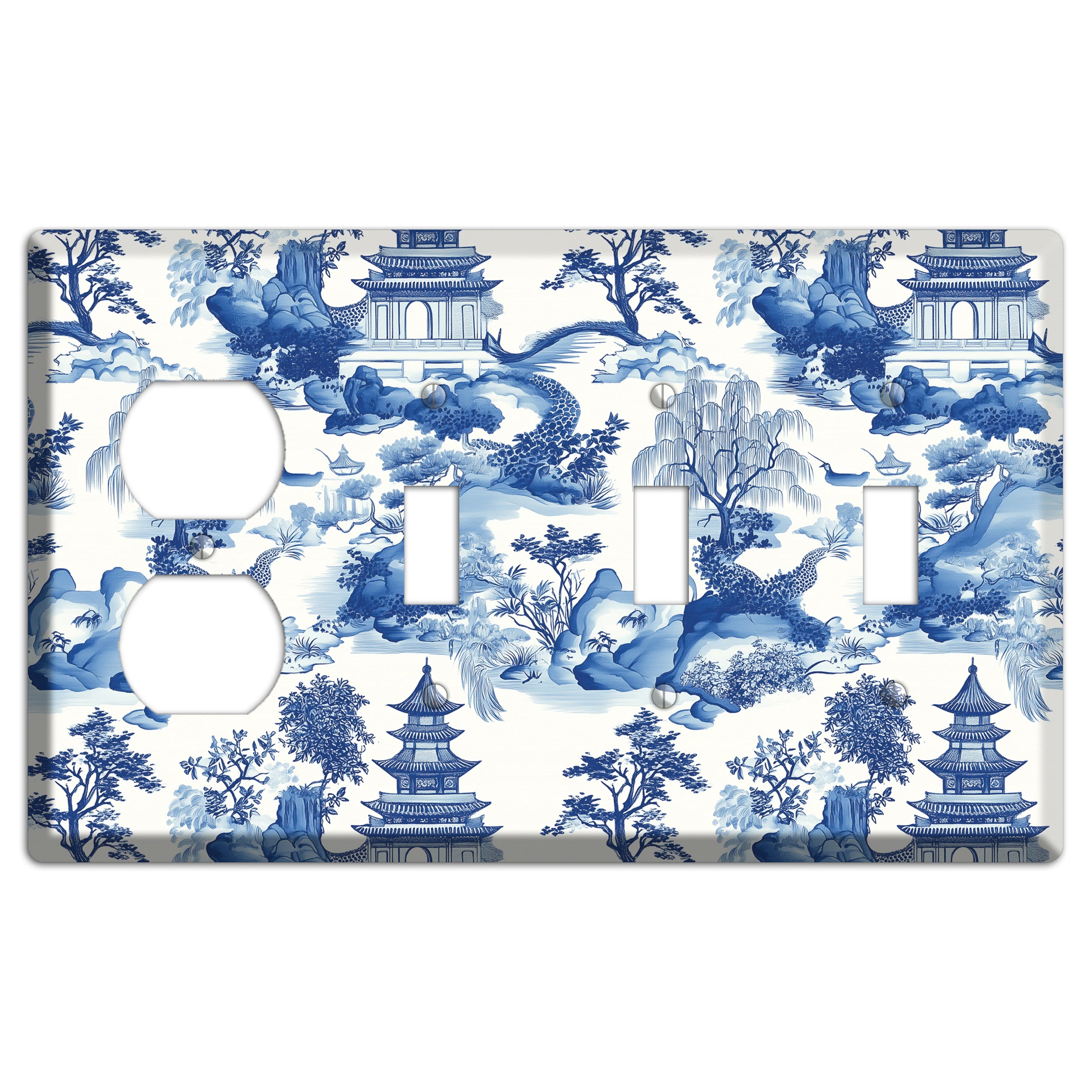 Willow & Pagoda Duplex / 3 Toggle Wallplate