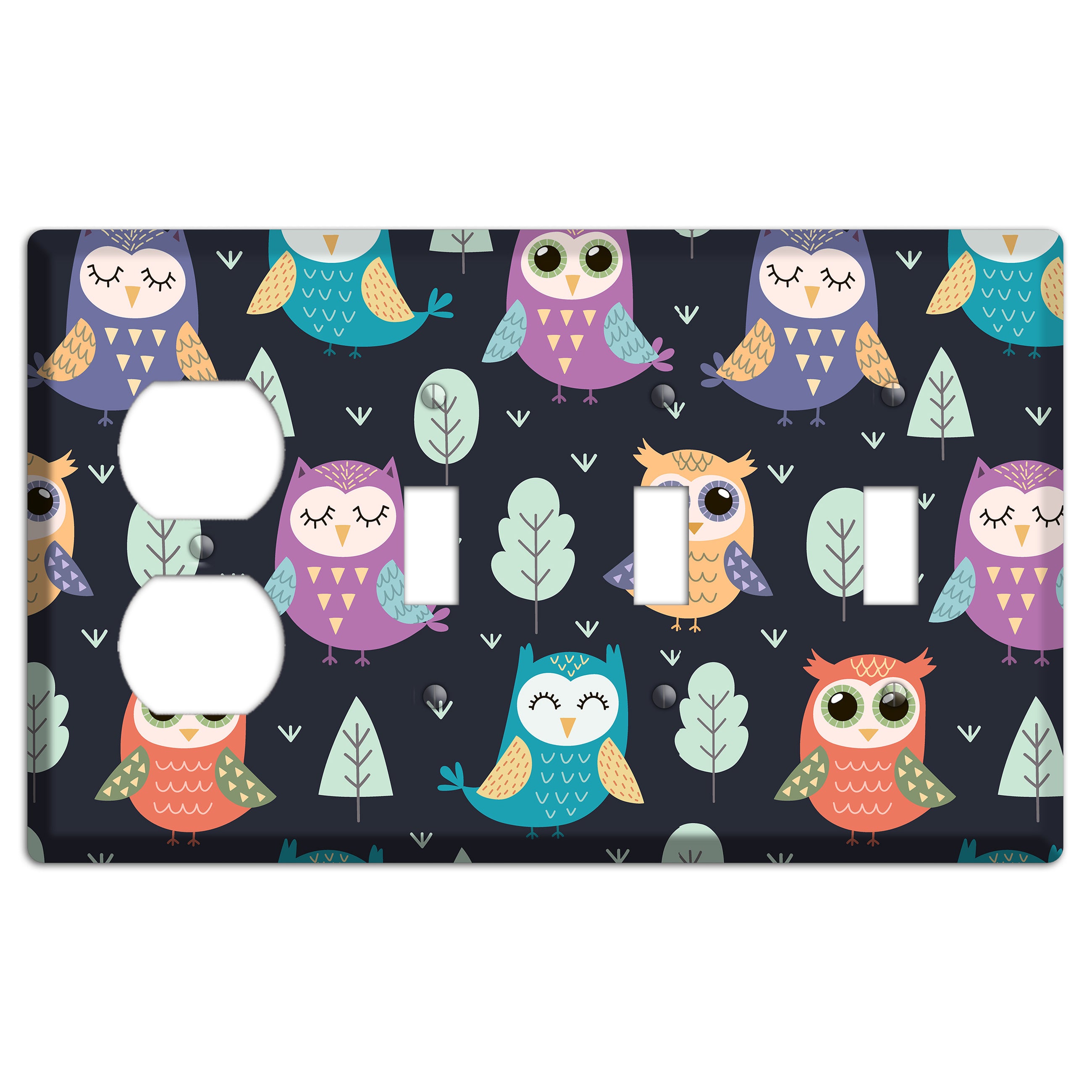 Dreamy Owls (Navy) Duplex / 3 Toggle Wallplate