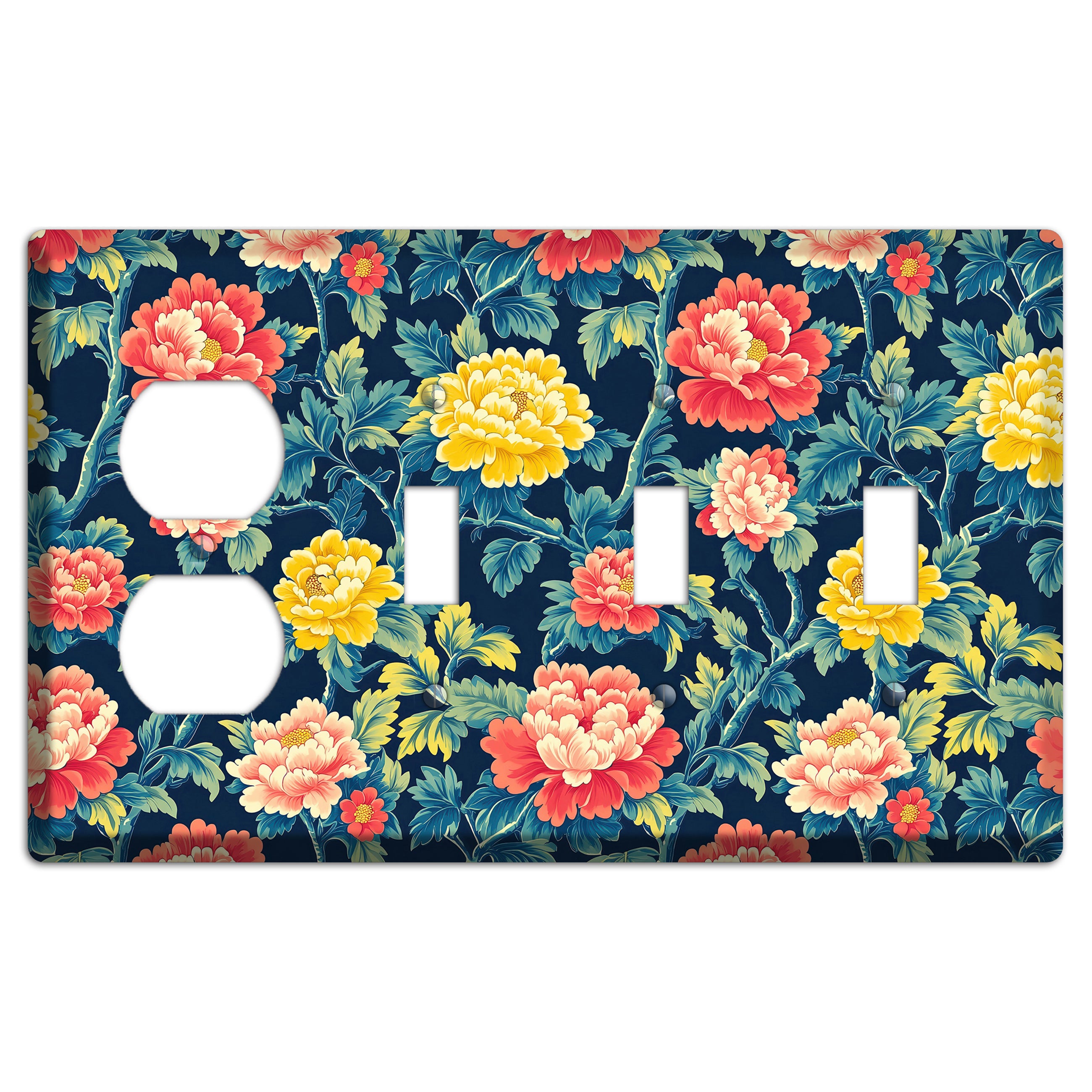 Peony & Bough Duplex / 3 Toggle Wallplate