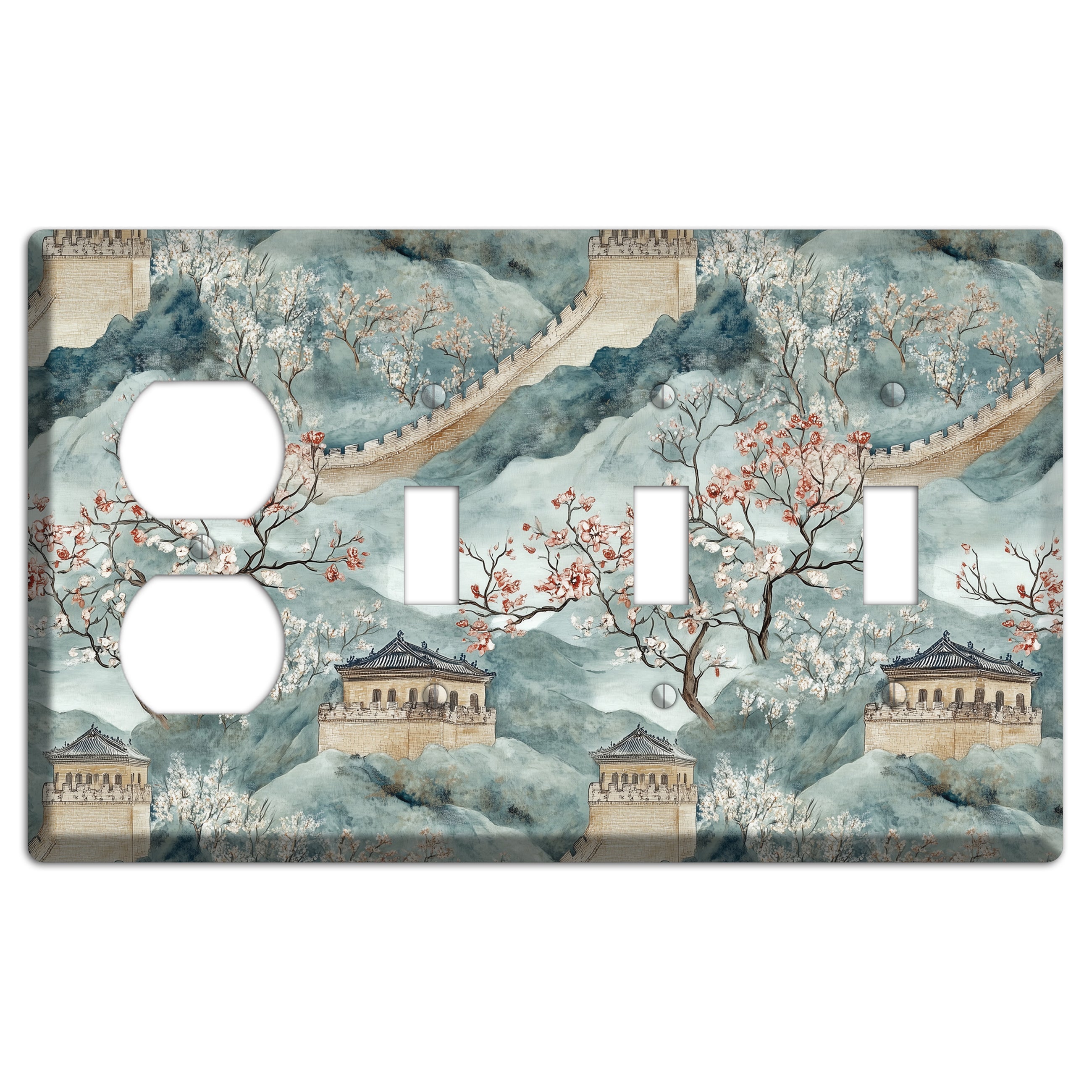 Rampart & Blossom Duplex / 3 Toggle Wallplate
