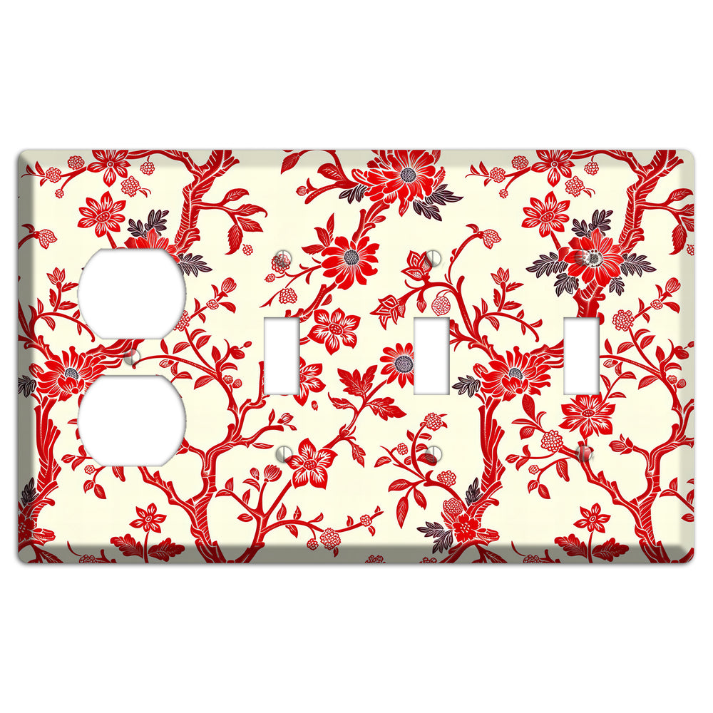 Crimson Branch & Bloom Duplex / 3 Toggle Wallplate