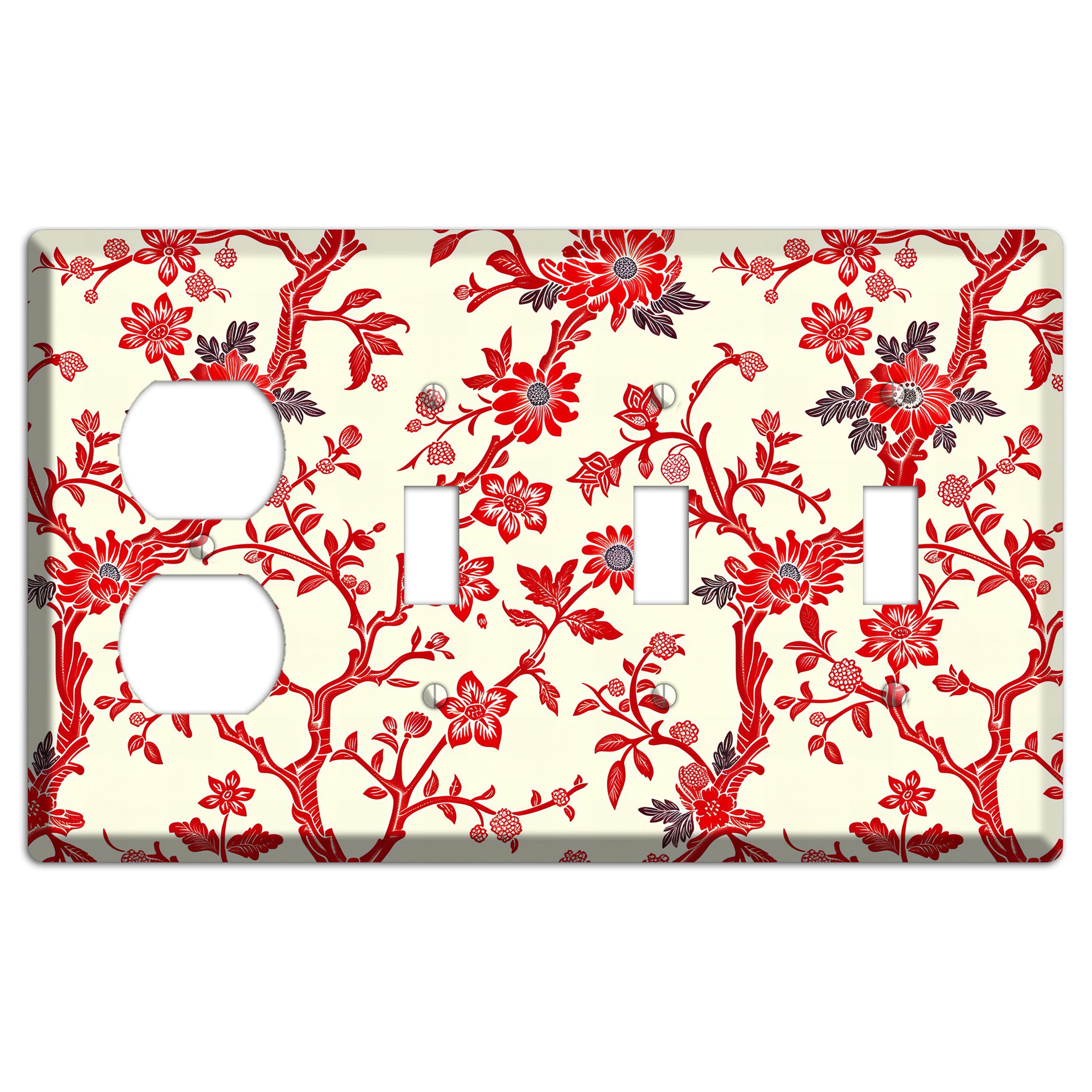 Crimson Branch & Bloom Duplex / 3 Toggle Wallplate
