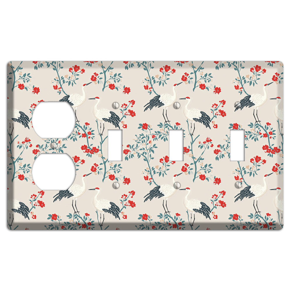 Ivory Blossom Vigil Duplex / 3 Toggle Wallplate