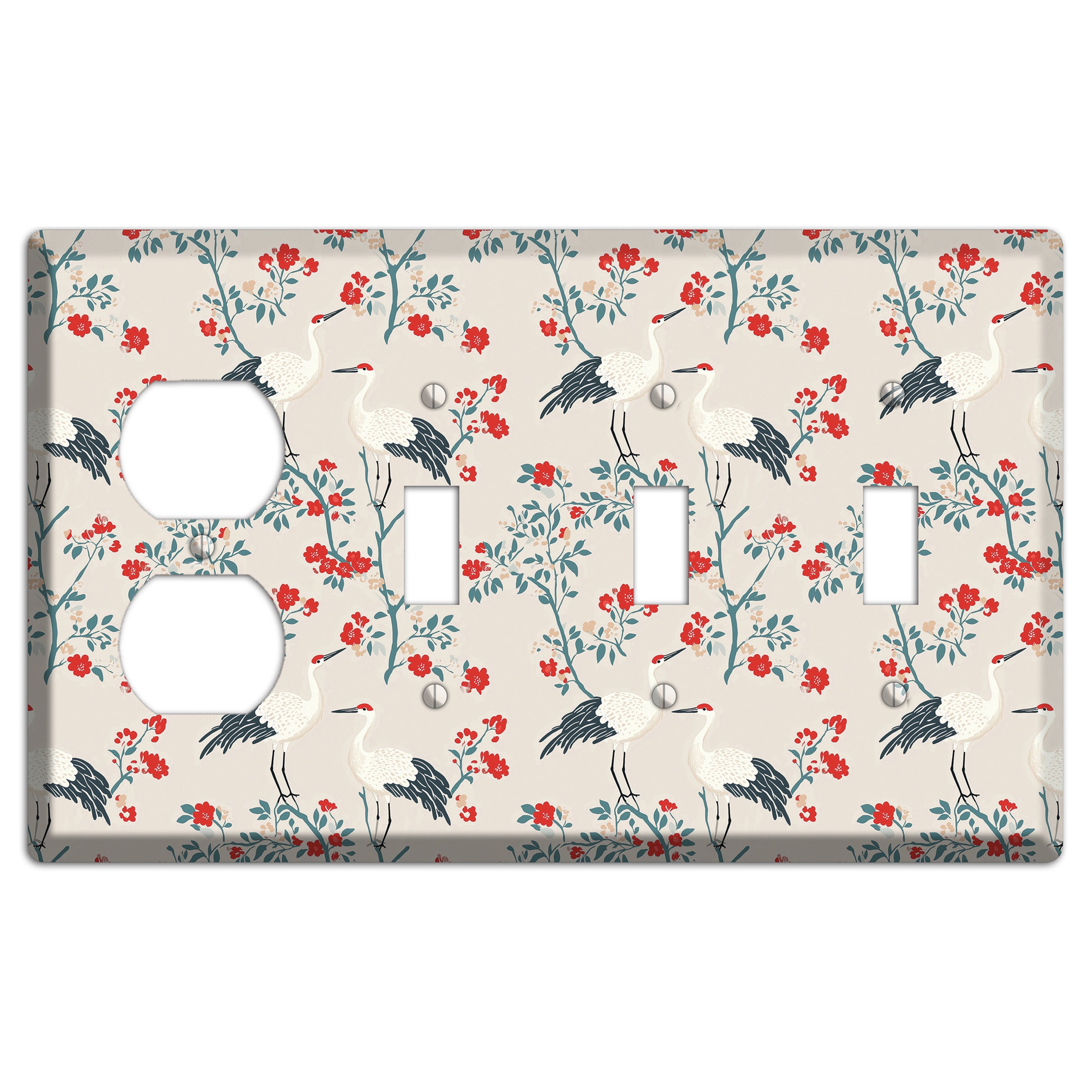 Ivory Blossom Vigil Duplex / 3 Toggle Wallplate