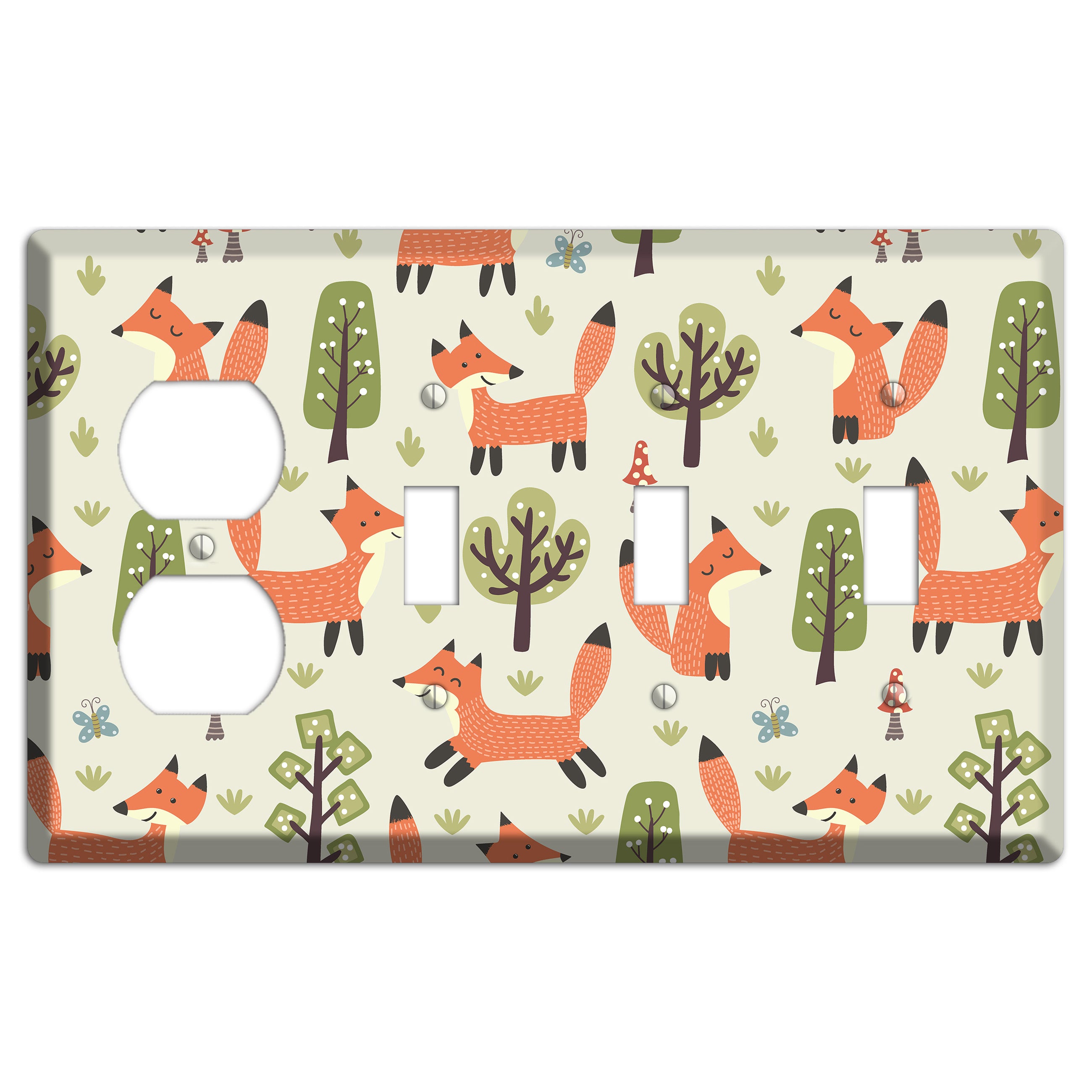 Fox & Forest (Olive) Duplex / 3 Toggle Wallplate