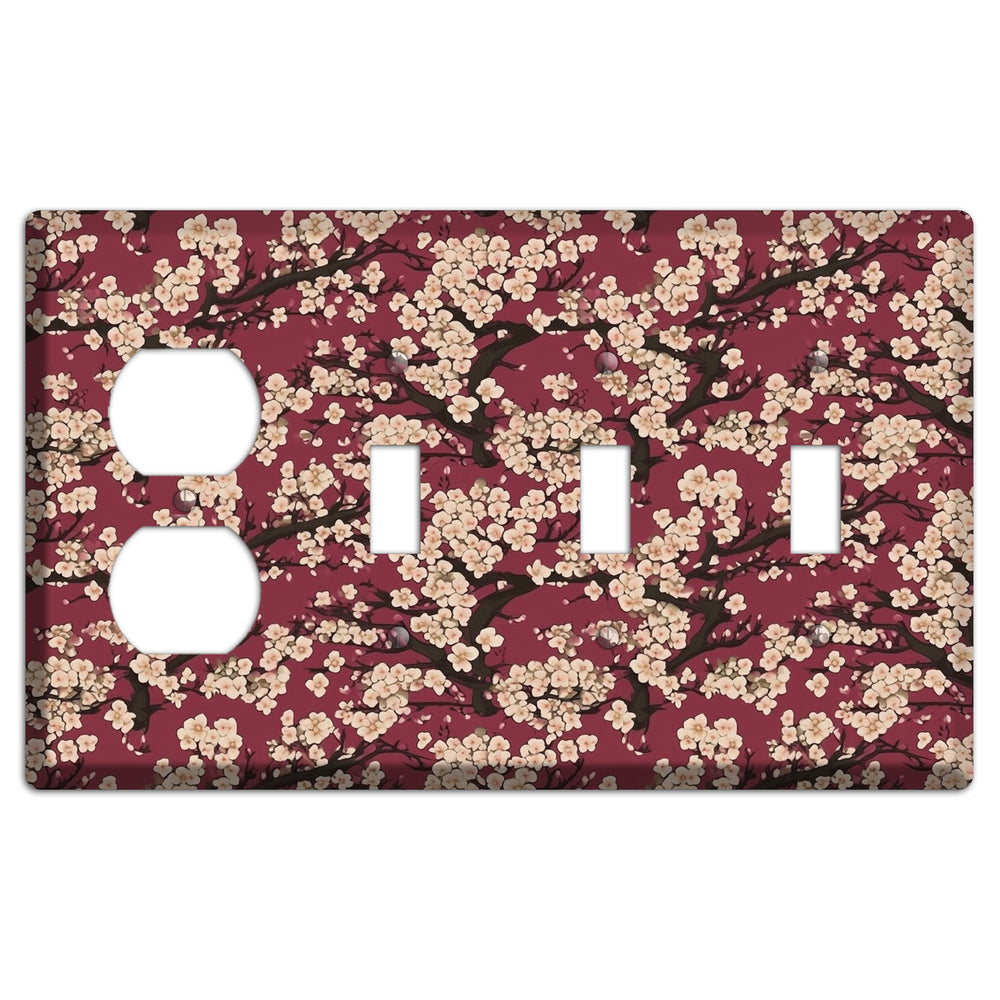 Crimson Plum Drift Duplex / 3 Toggle Wallplate