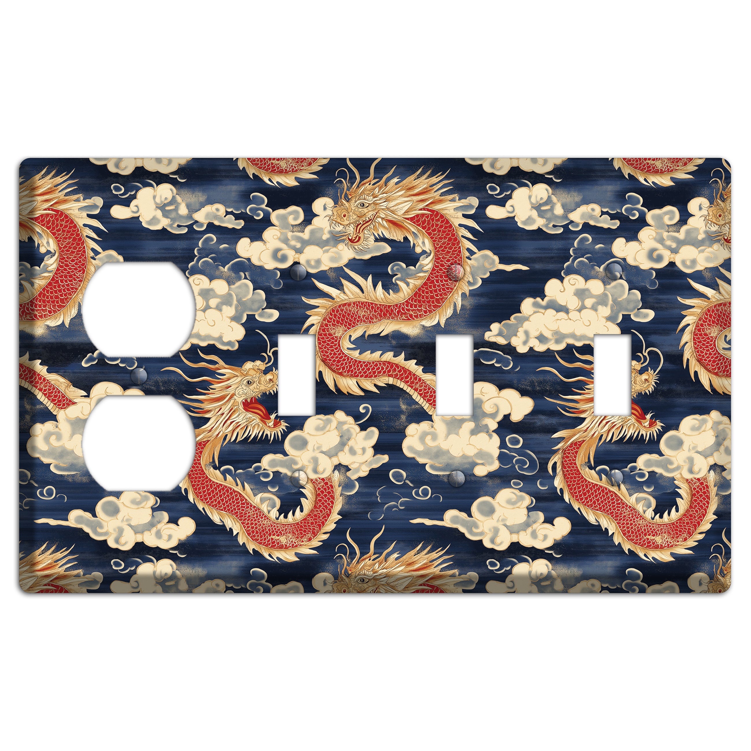 Sovereign Sky Dragons Duplex / 3 Toggle Wallplate