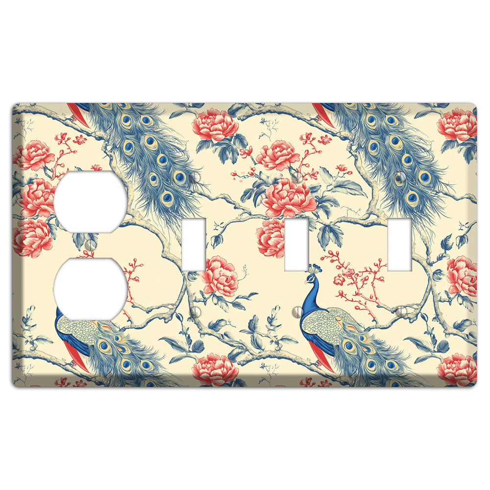 Peacock & Peony Duplex / 3 Toggle Wallplate
