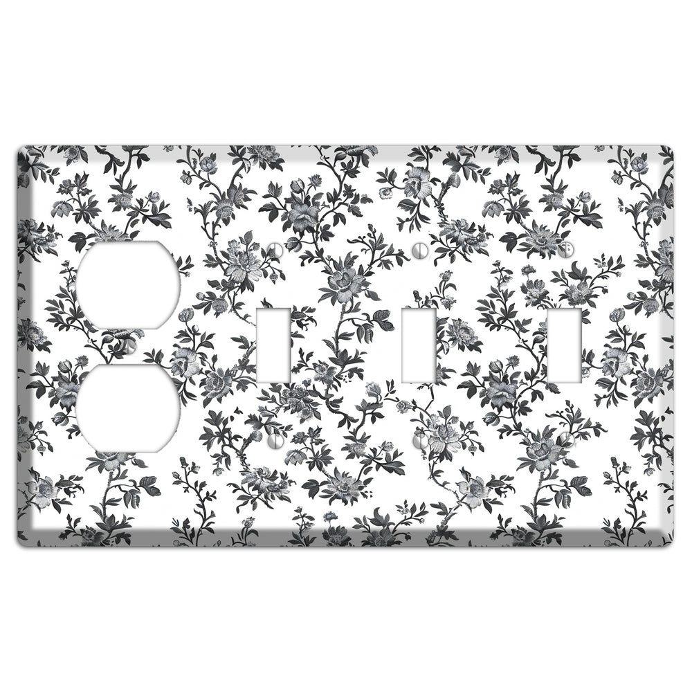 Ink & Ivory Trellis Duplex / 3 Toggle Wallplate