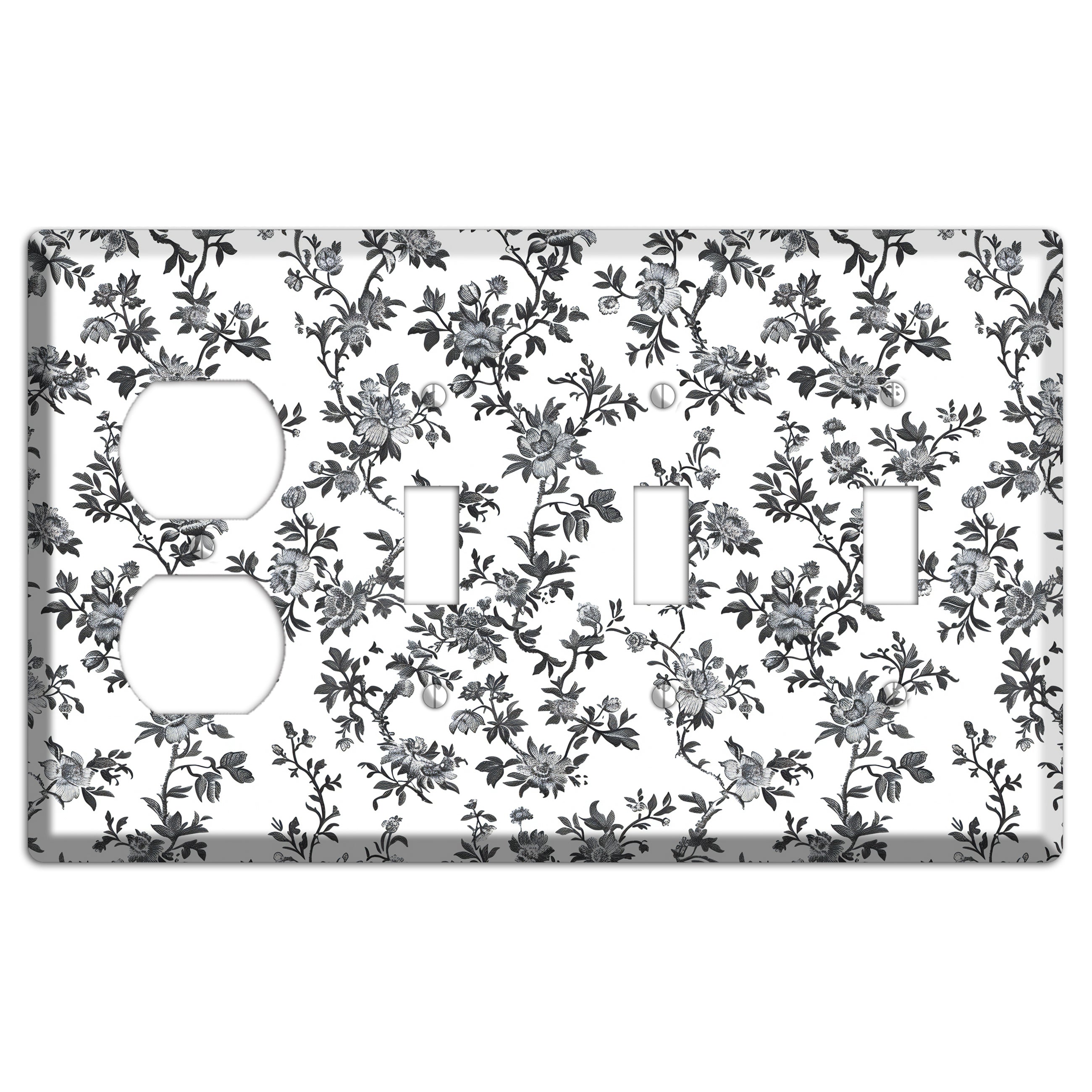 Ink & Ivory Trellis Duplex / 3 Toggle Wallplate