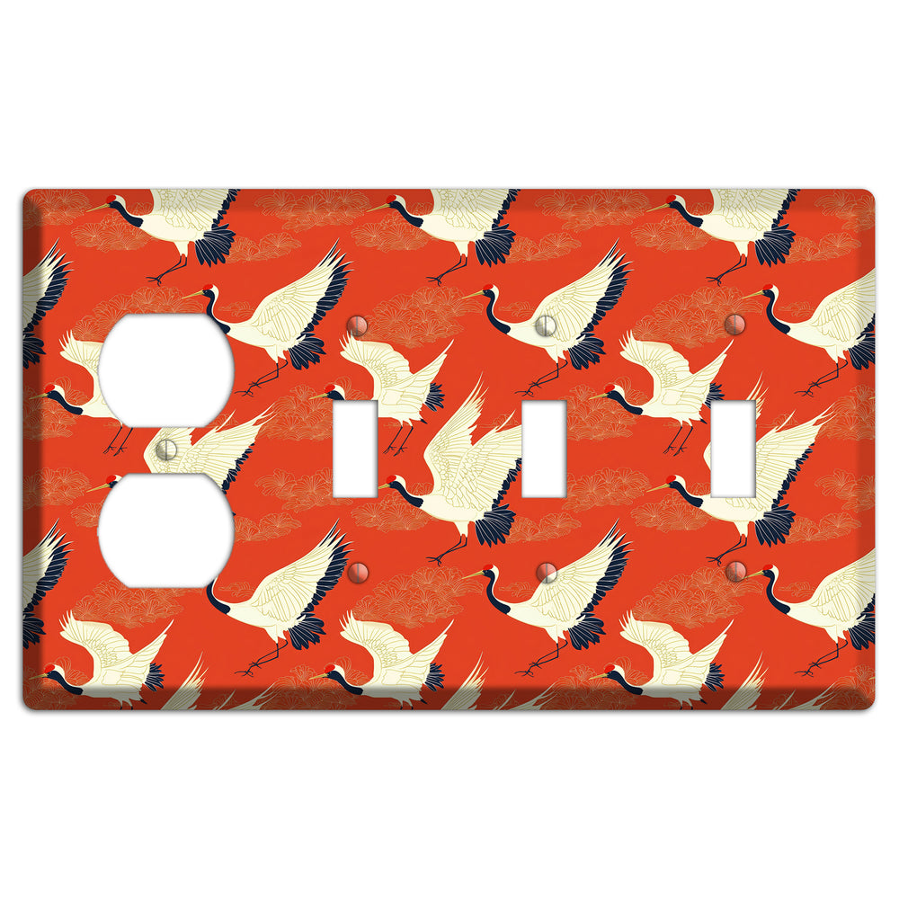Vermillion Crane Flight Duplex / 3 Toggle Wallplate