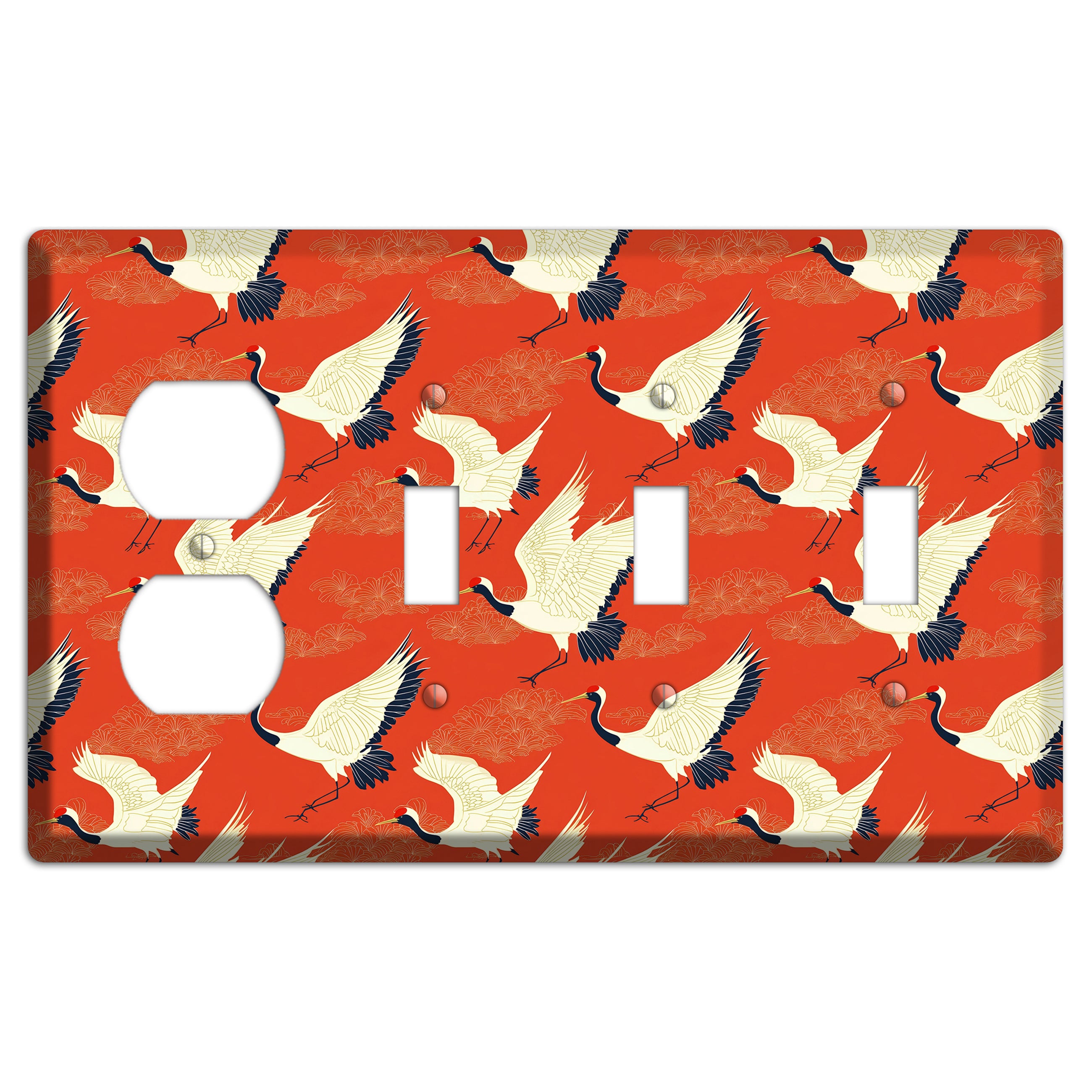 Vermillion Crane Flight Duplex / 3 Toggle Wallplate