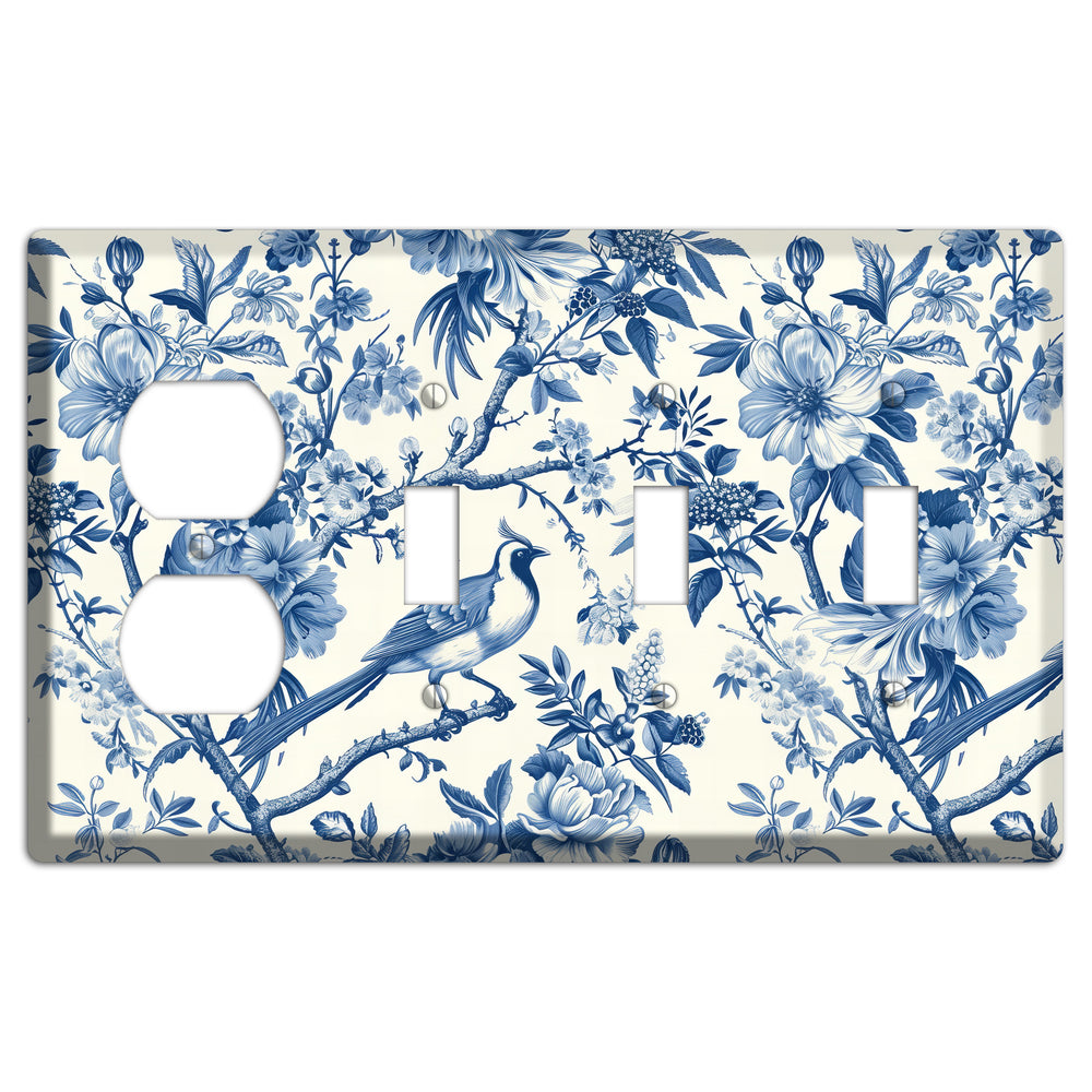 Garden Reverie Blue Duplex / 3 Toggle Wallplate
