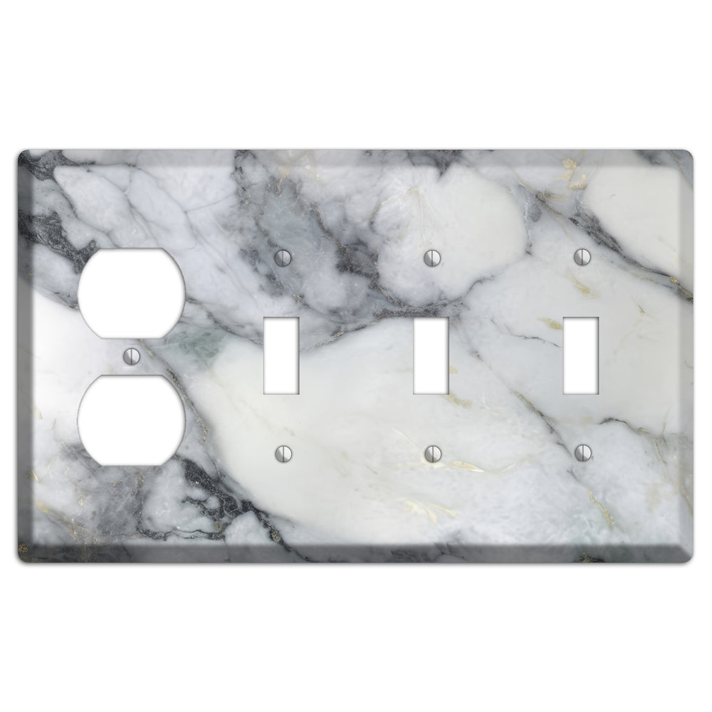 White and Grey Marble Duplex / 3 Toggle Wallplate