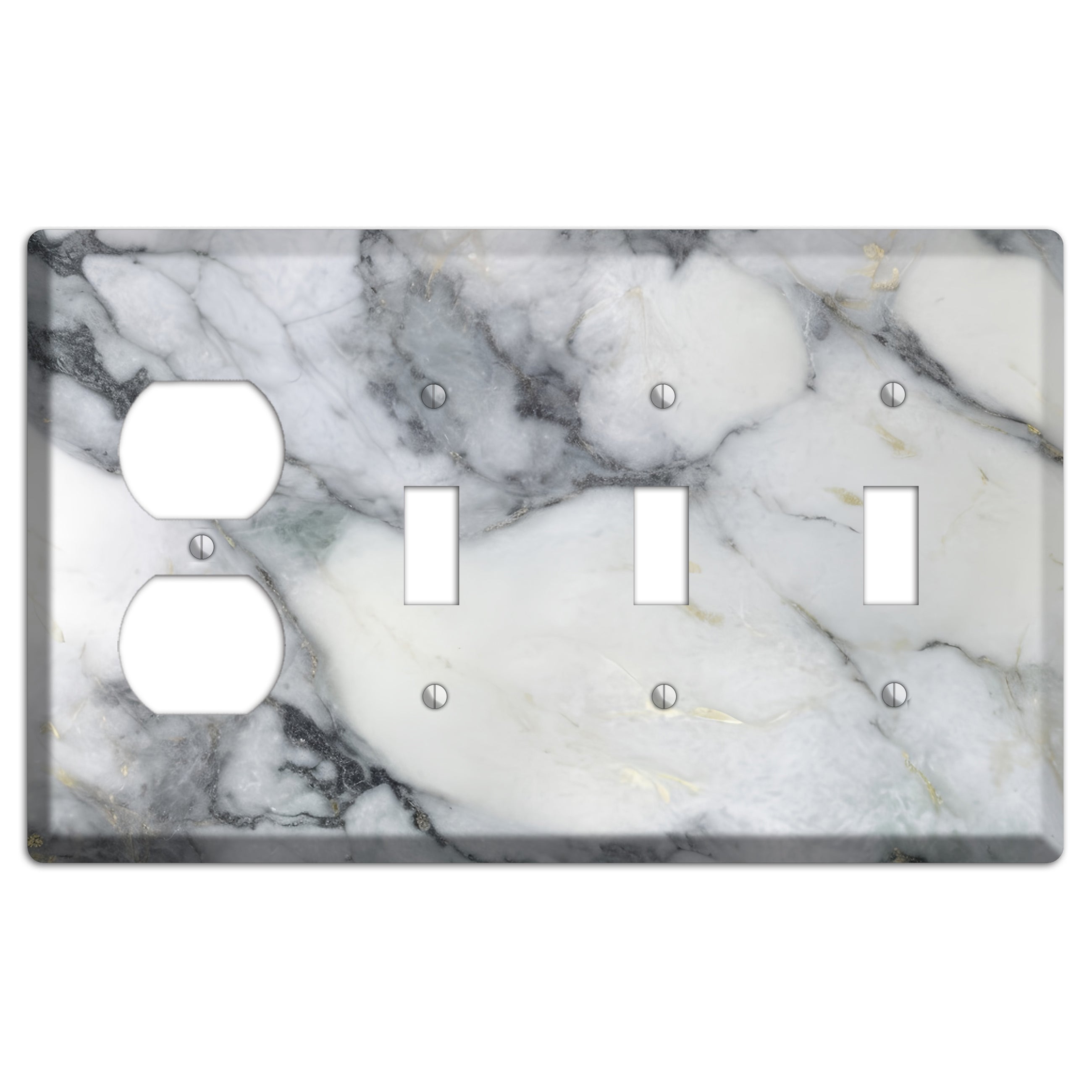 White and Grey Marble Duplex / 3 Toggle Wallplate