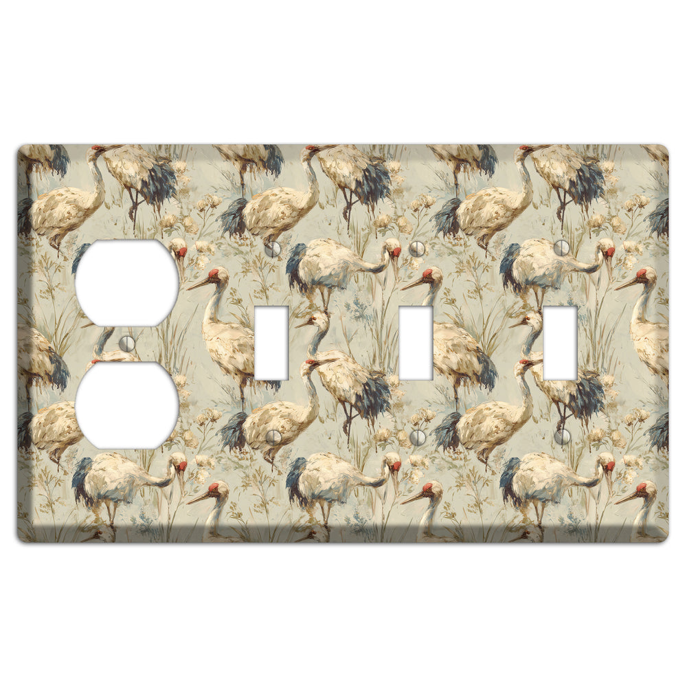 Driftwood Crane Marsh Duplex / 3 Toggle Wallplate