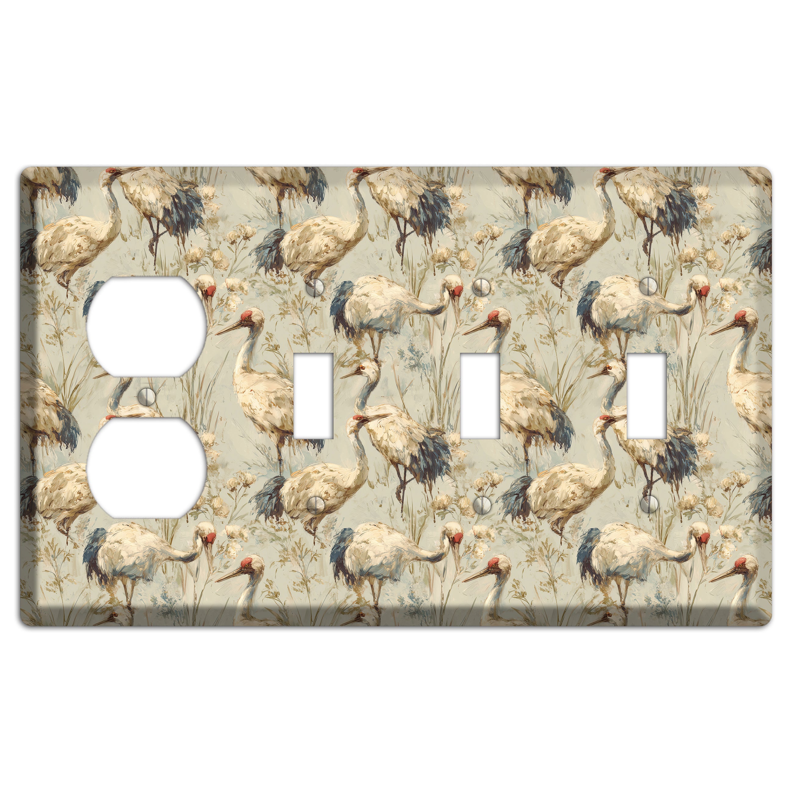 Driftwood Crane Marsh Duplex / 3 Toggle Wallplate
