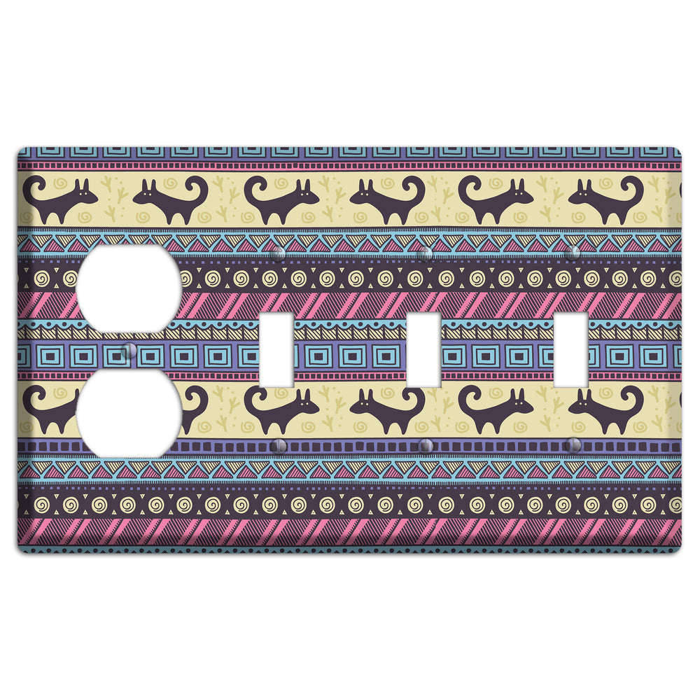 Folk Fox Stripes Duplex / 3 Toggle Wallplate
