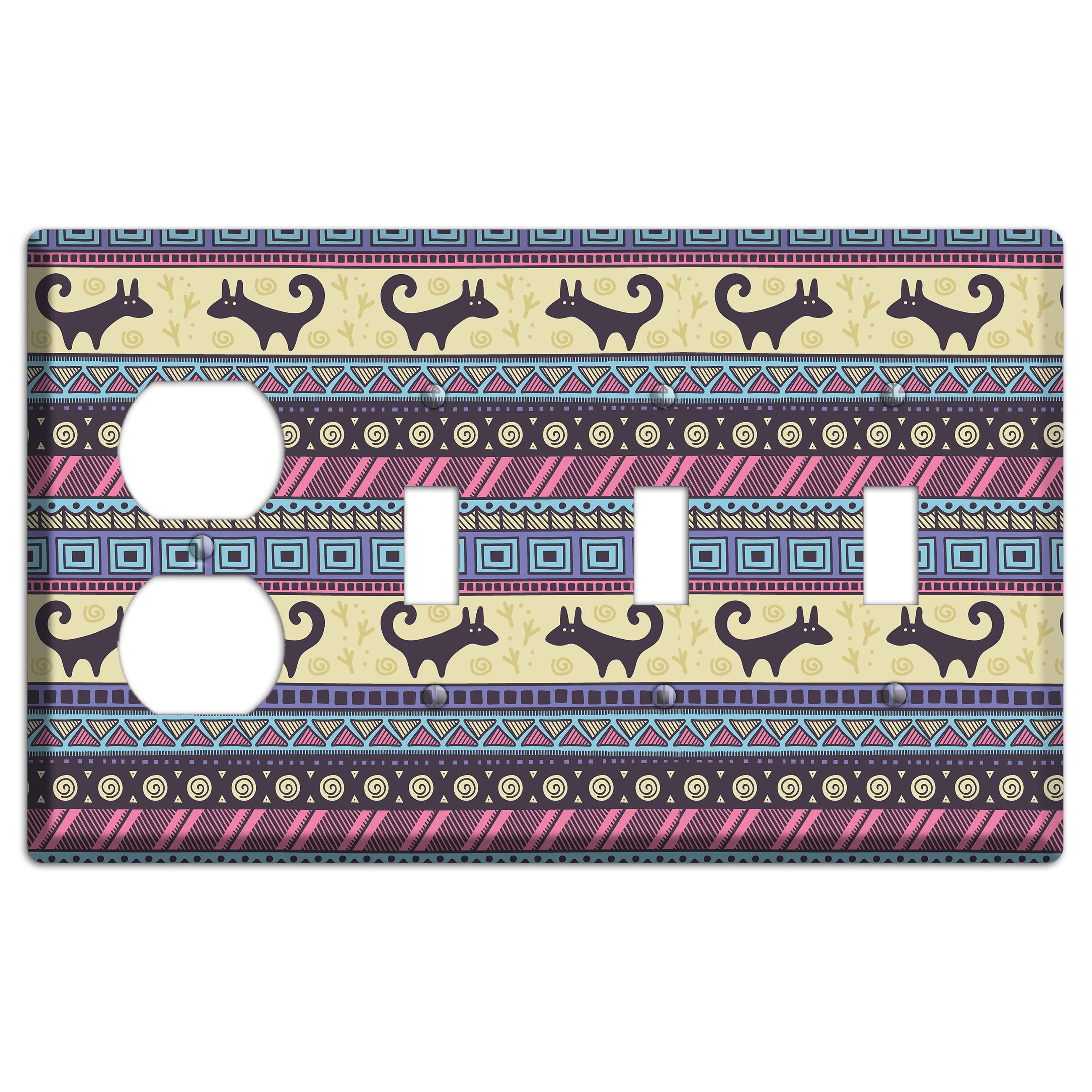 Folk Fox Stripes Duplex / 3 Toggle Wallplate